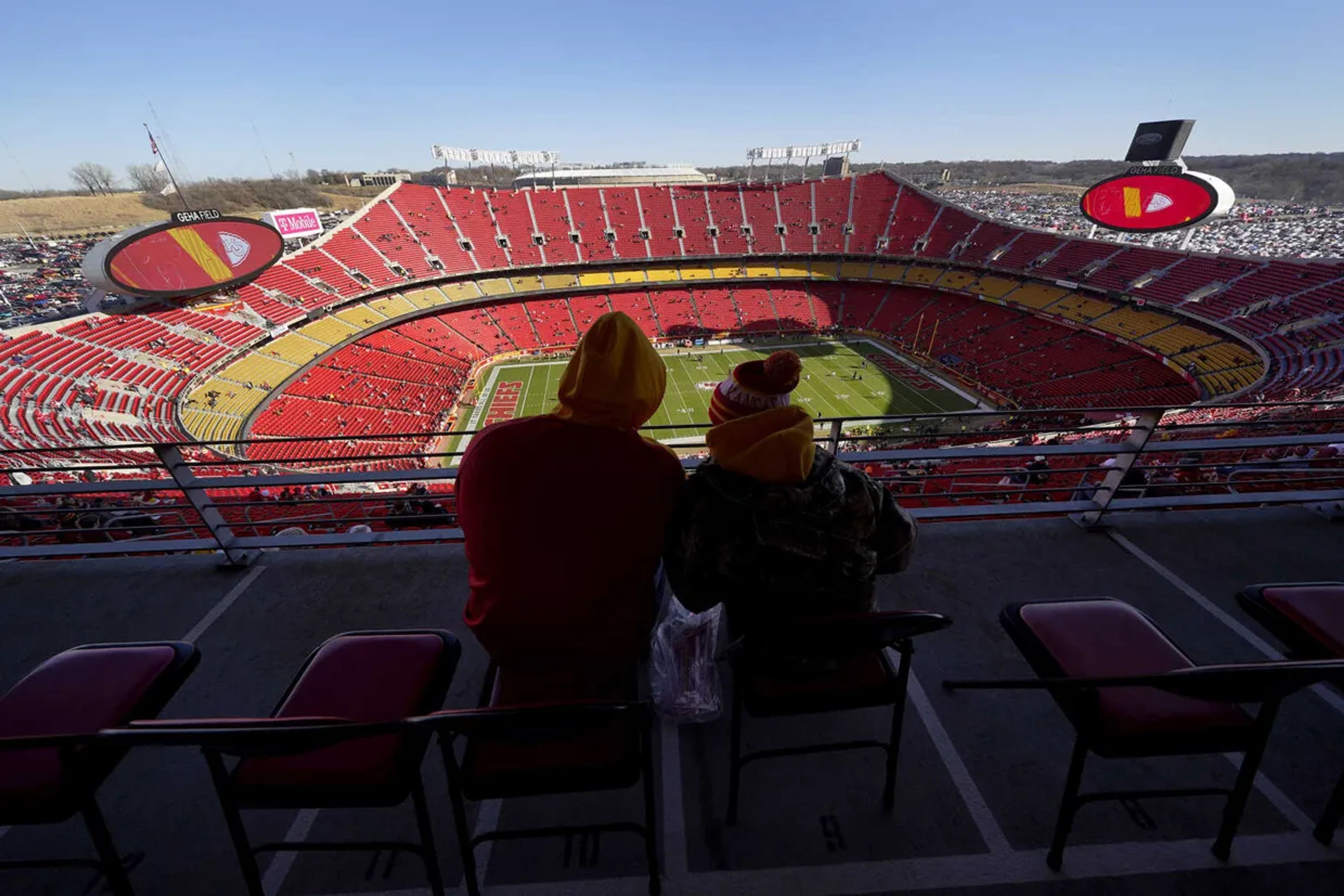 Fans sit inside Arrowhead Stadium, home of the Kansas City Chiefs, before an NFL football game Dec. 12, 2021, in Kansas City.