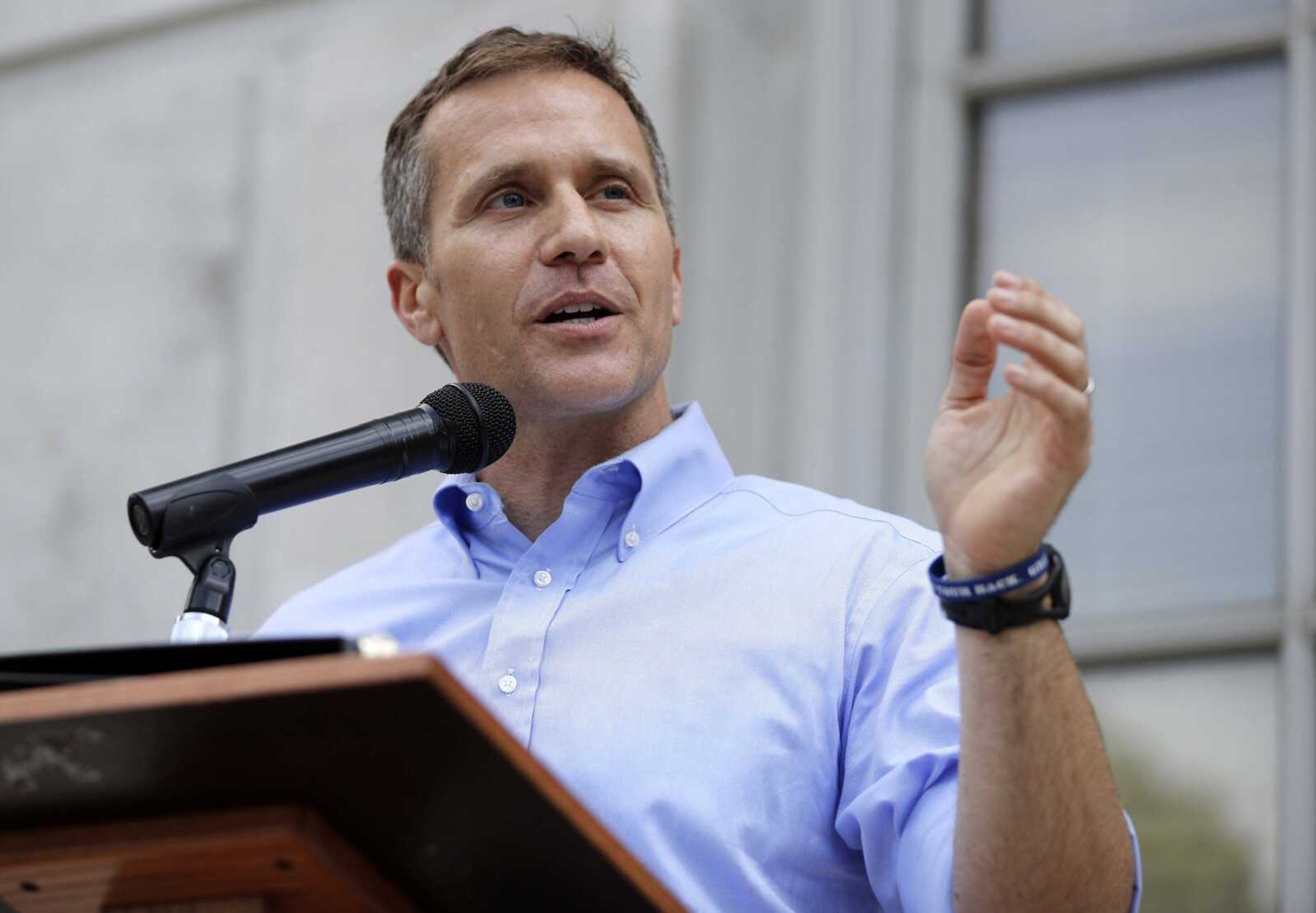 Missouri Gov. Eric Greitens speaks to supporters during a rally outside the state Capitol May 23 in Jefferson City, Missouri.