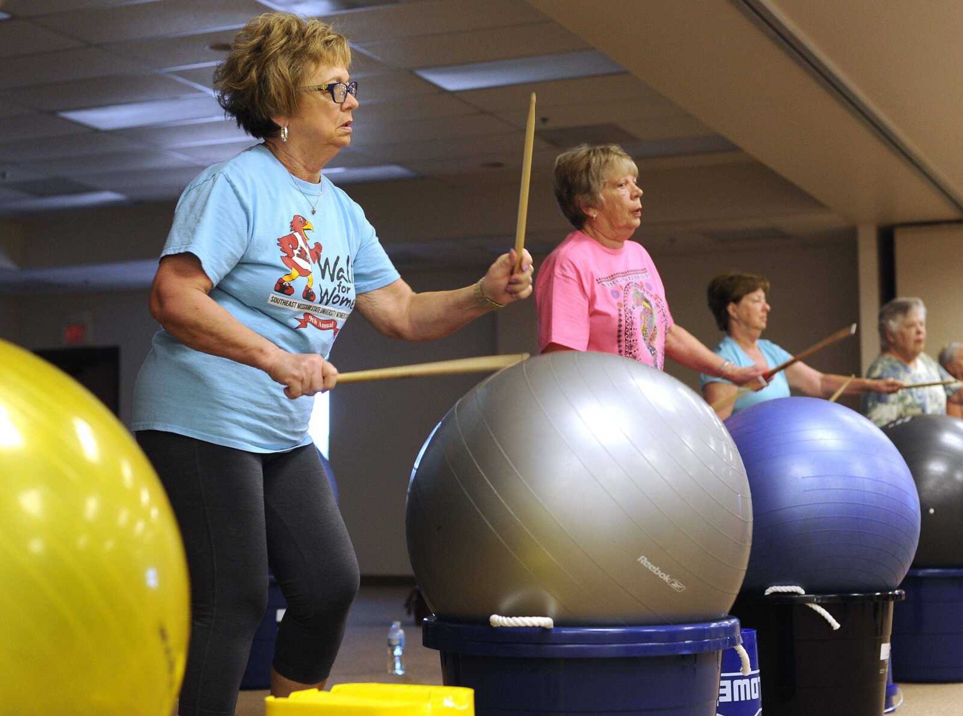 A cardio drumming class meets Tuesday, June 7, 2016 at the Osage Centre.