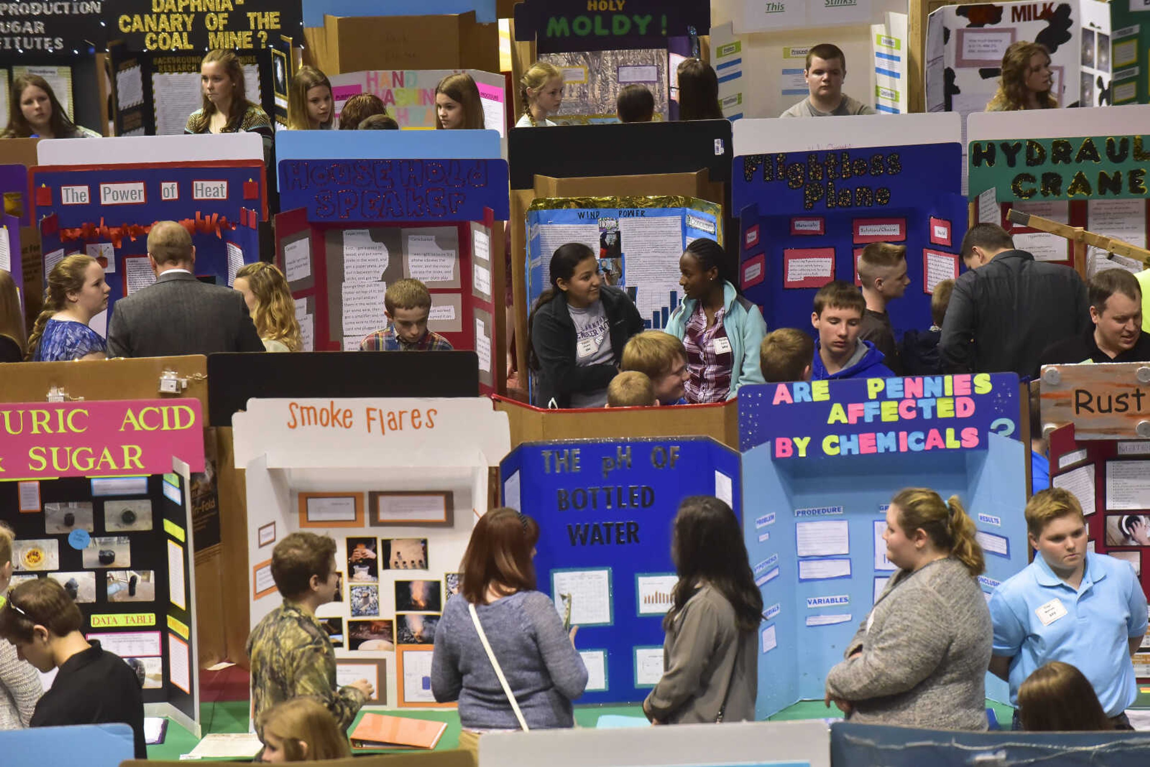 Students have their projects judged during the Southeast Missouri Regional Science Fair Tuesday, March 7, 2017 at the Show Me Center in Cape Girardeau.