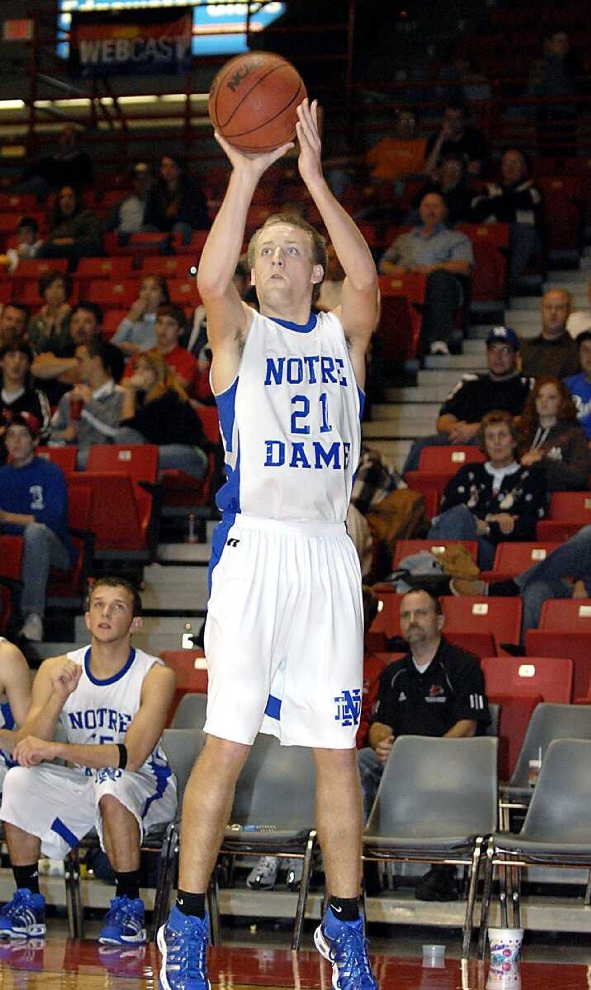 Notre Dame senior Mark Himmelberg scored a three-pointer early in the second half against Gateway Tech in the Pepsi Showcase Saturday, December 22, 2007, at the Show Me Center. (Kit Doyle)