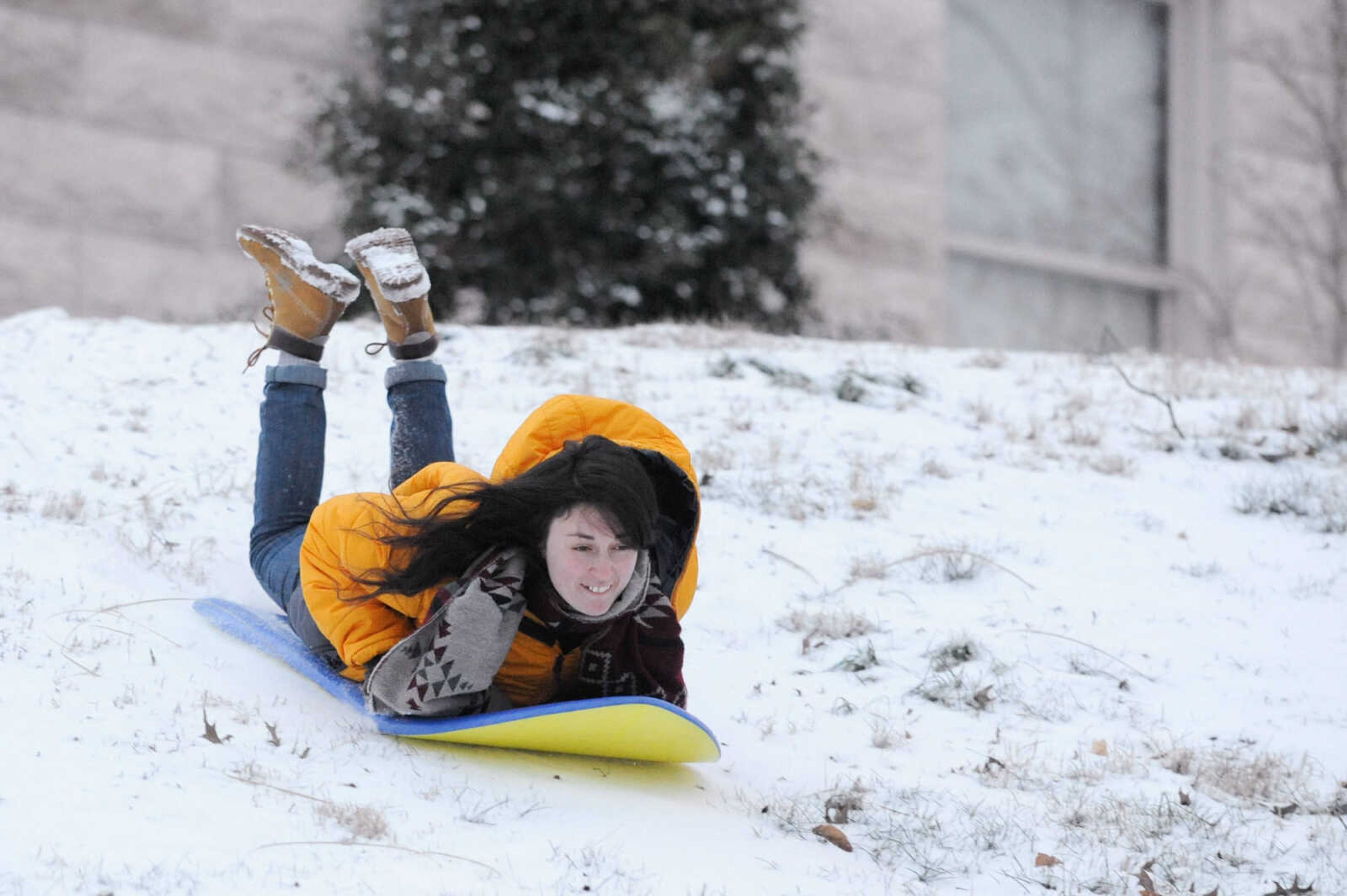 GLENN LANDBERG ~ glandberg@semissourian.com


Ashley Toombs glides  down a hill on her sled outside Academic Hall on the campus of Southeast Missouri State University Wednesday, Jan. 20, 2016.