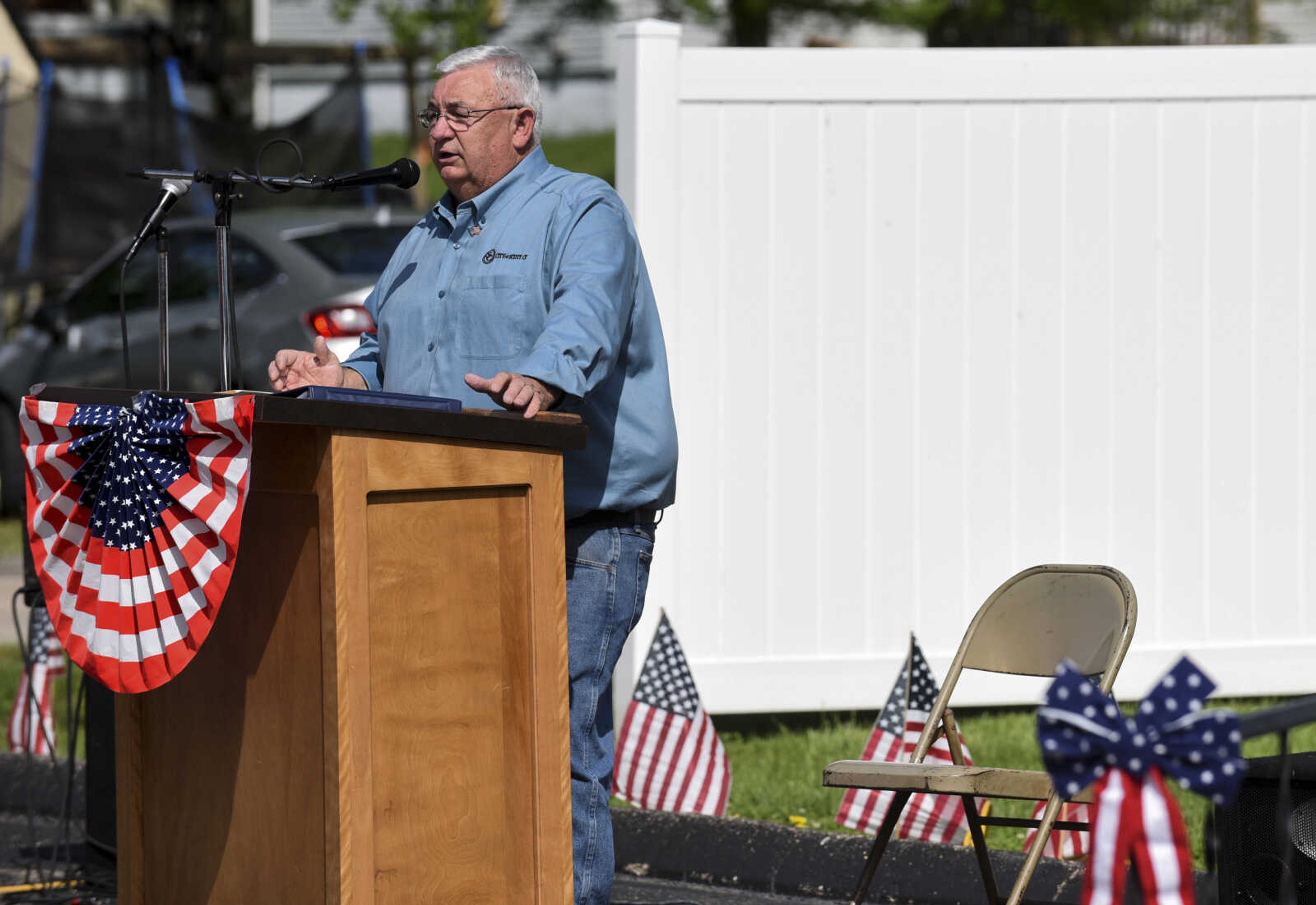 Scott City Mayor Norman Brant opens with remarks at the Honoring our Military event Saturday, May 5, 2018, at the Scott City Historical Museum in Scott City.