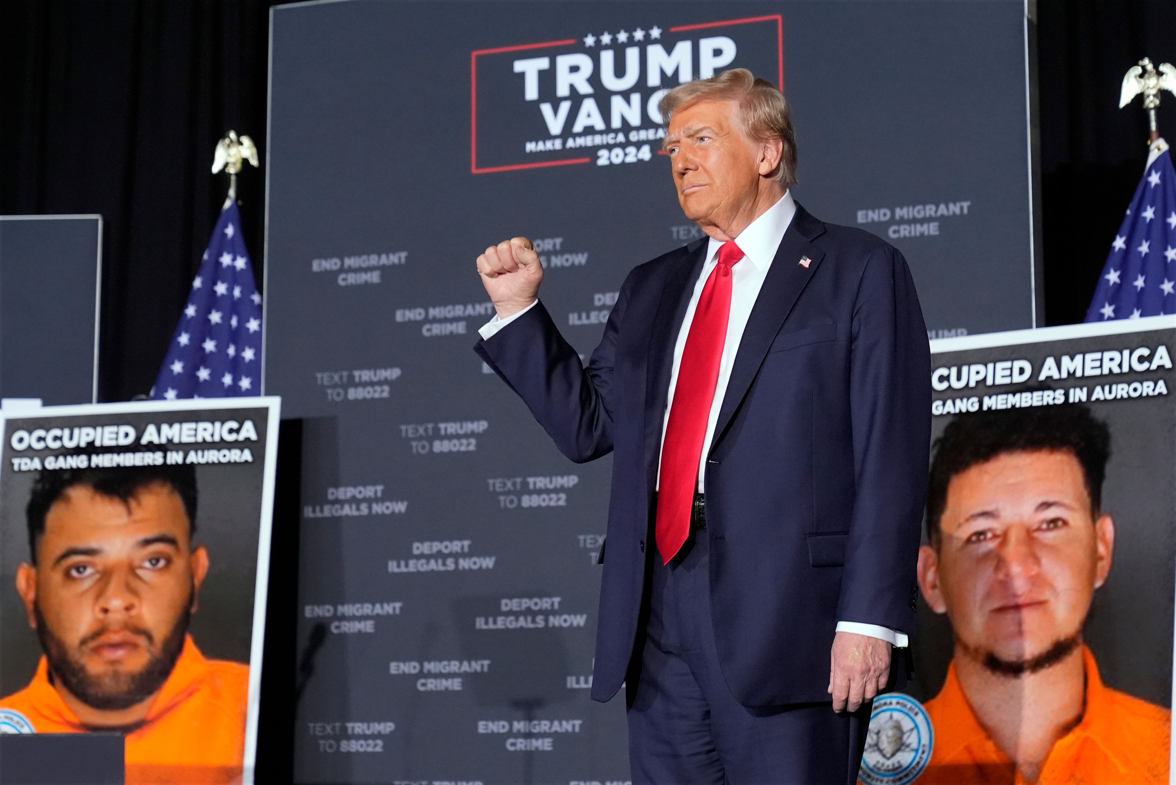 Republican presidential nominee former President Donald Trump arrives for a campaign rally at the Gaylord Rockies Resort & Convention Center, Friday, Oct. 11, 2024, in Aurora, Colo. (AP Photo/Alex Brandon)