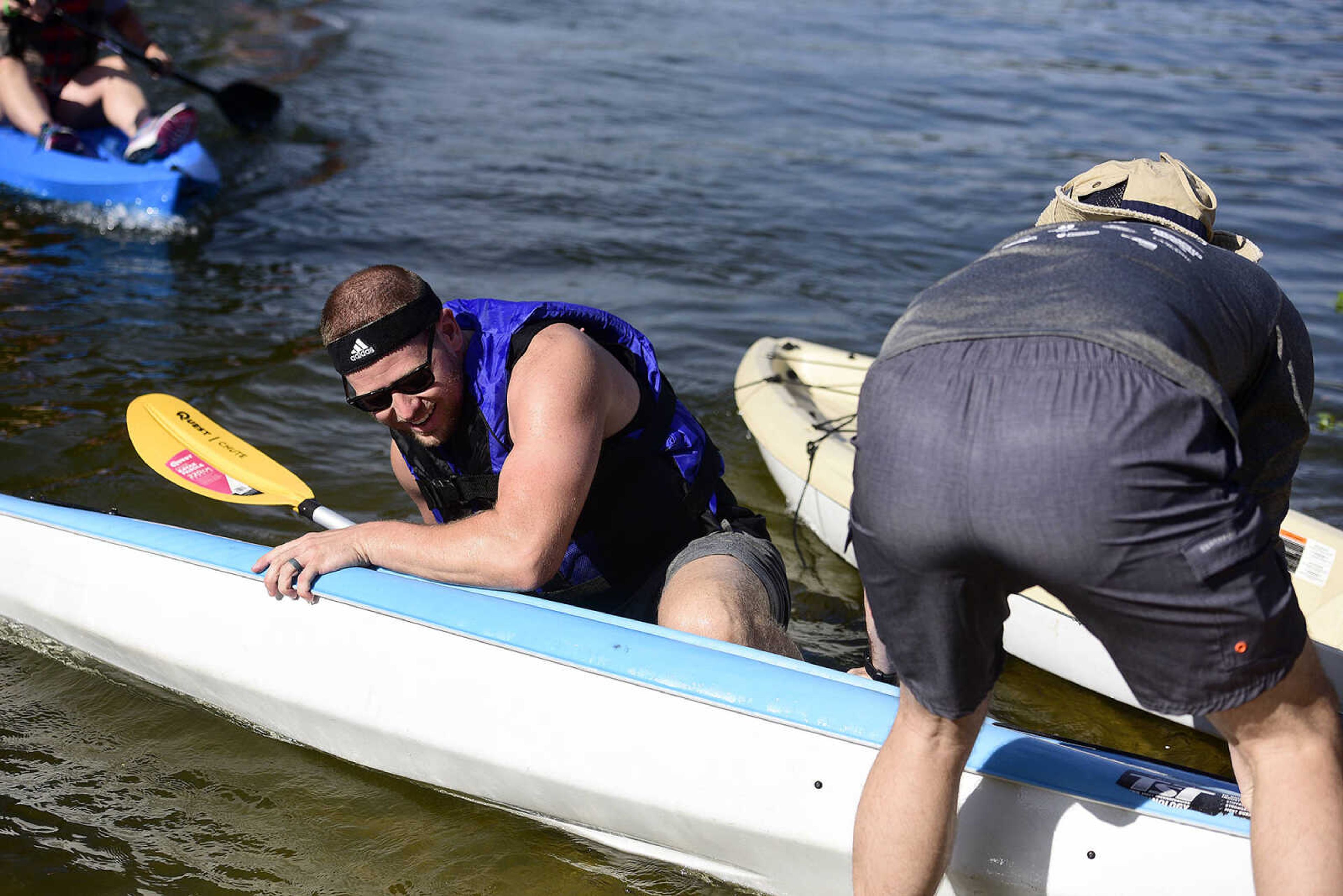 People kayak on Lake Boutin during the first ever St. Jude Heroes Yak 'n Run on Saturday, Aug. 26, 2017, at Trail of Tears State Park. All proceeds from the event support St. Jude Children's Research Hospital