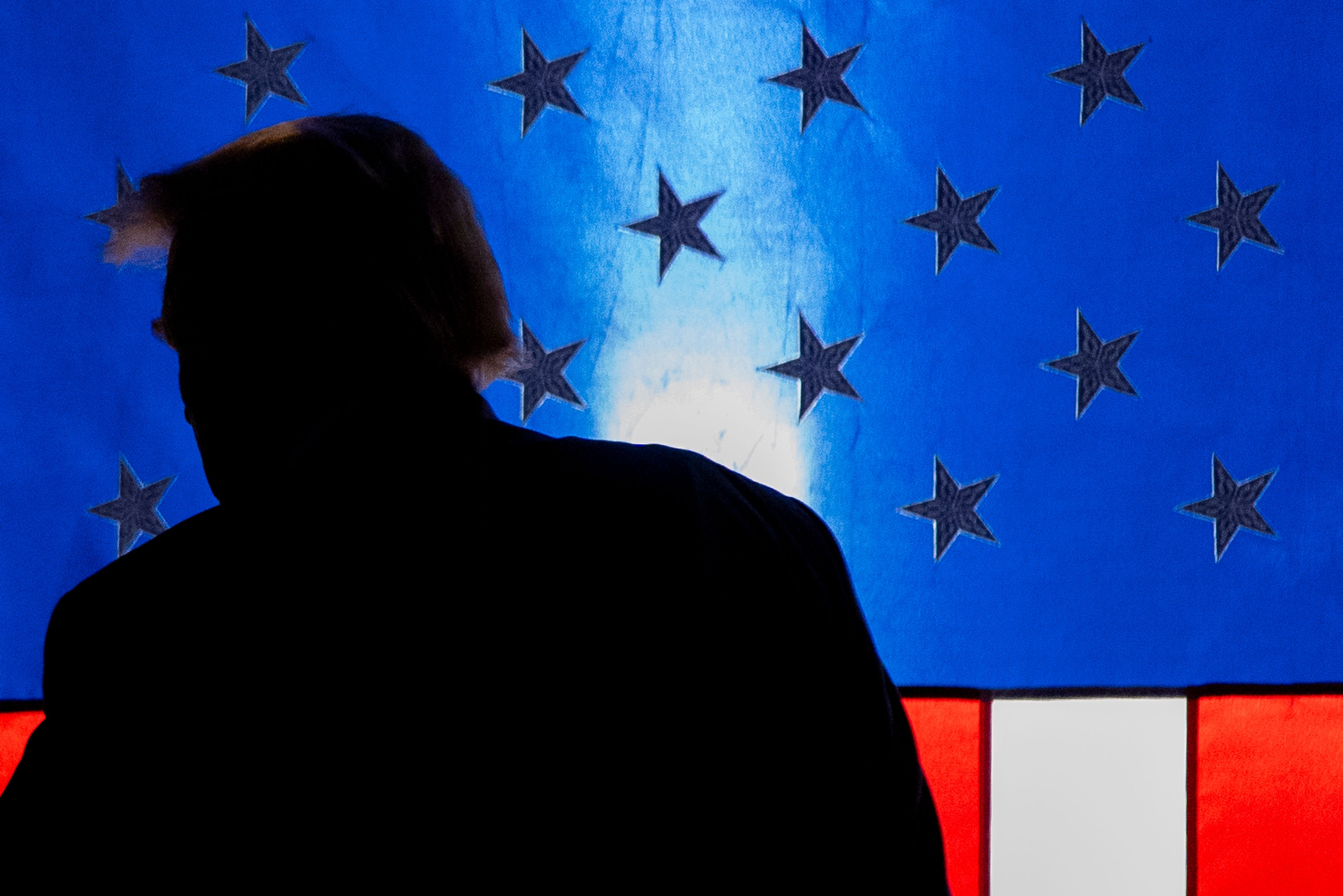 Republican presidential nominee former President Donald Trump departs after speaking at a campaign event at Nassau Coliseum, Wednesday, Sept.18, 2024, in Uniondale, N.Y. (AP Photo/Alex Brandon)