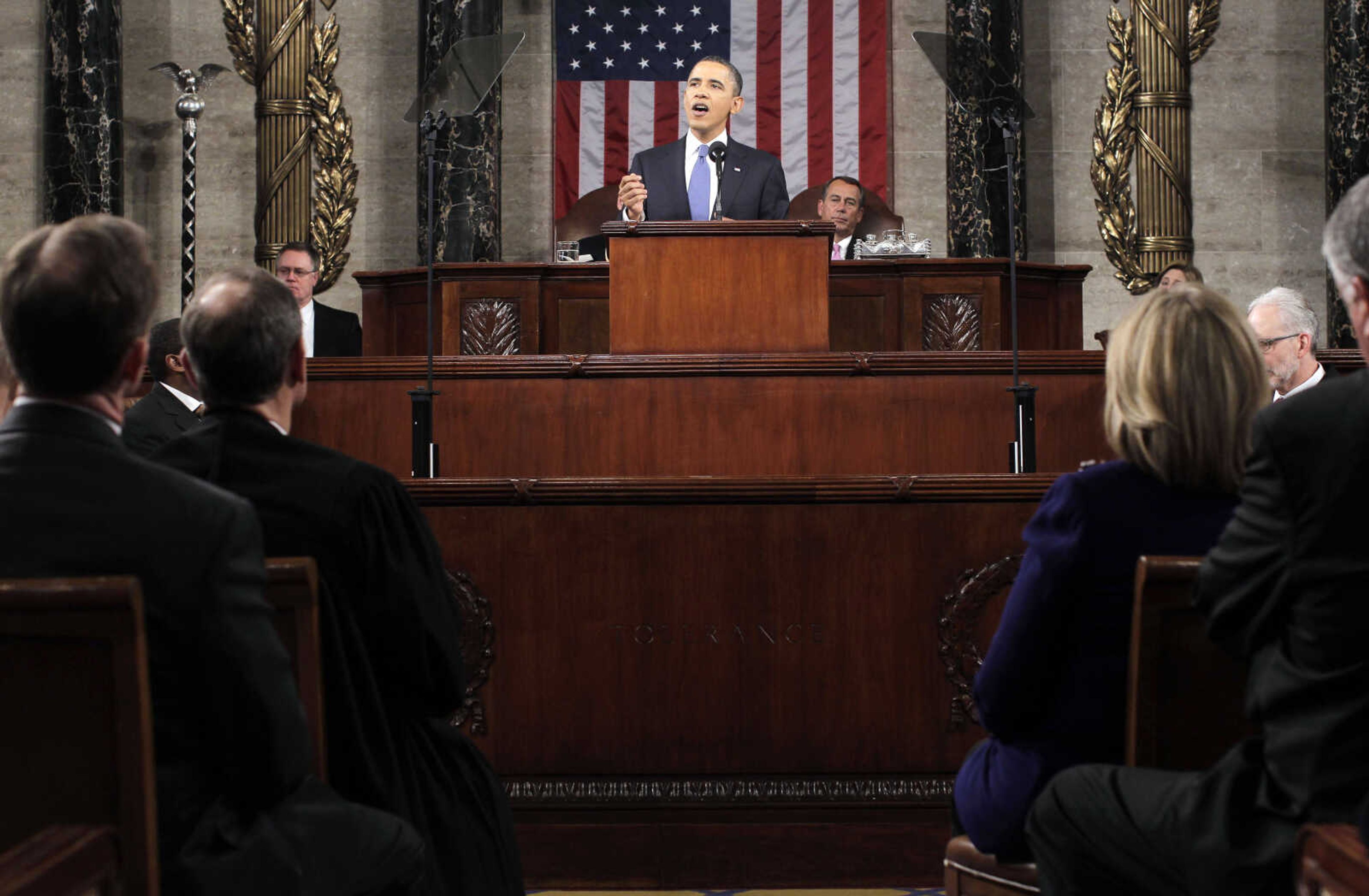 President Barack Obama delivers his State of the Union address on Capitol Hill in Washington, Tuesday, Jan. 25, 2011.  (AP Photo/Pablo Martinez Monsivais, Pool)