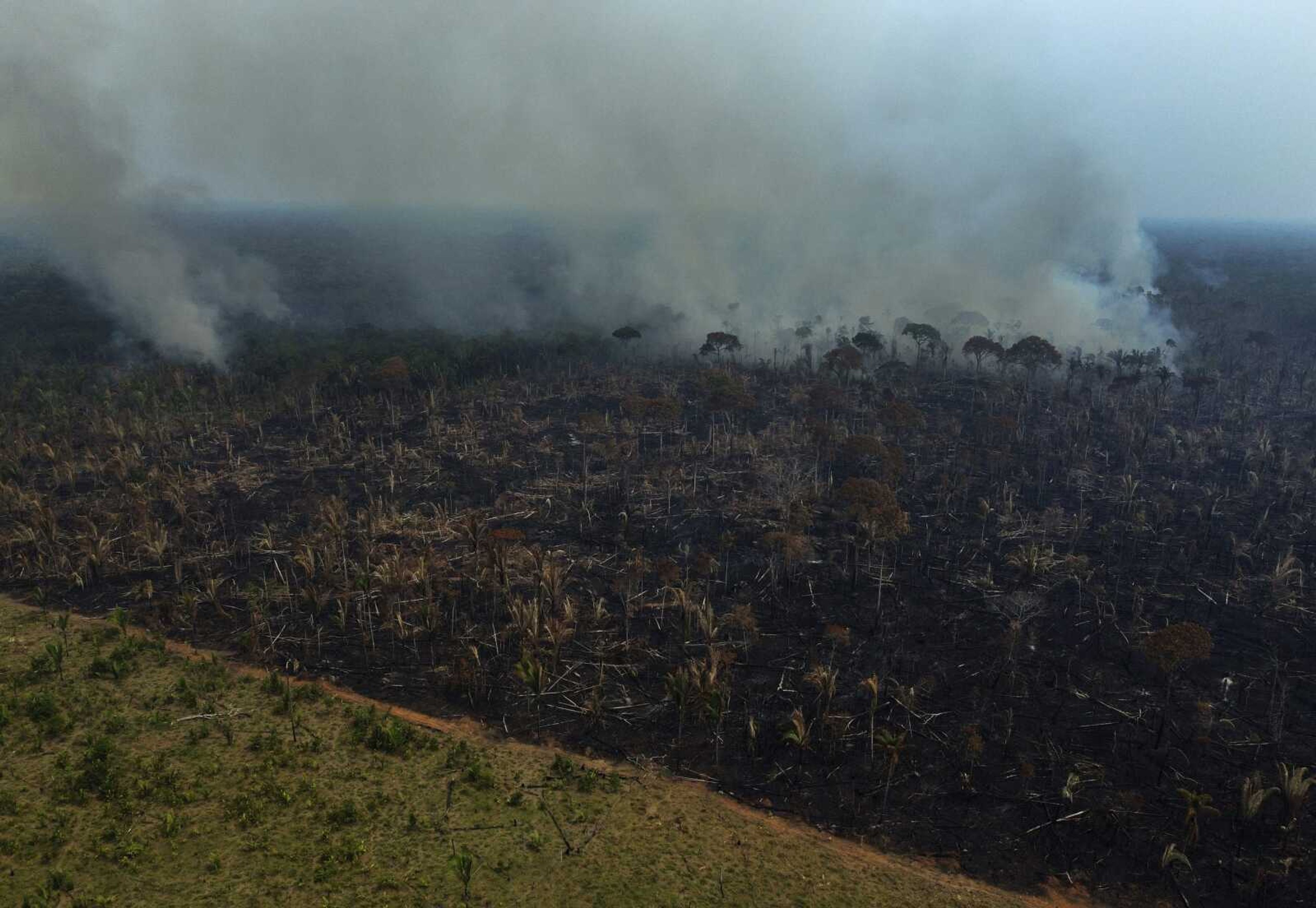 Smoke rises from a forest fire in the Transamazonica highway region on Sept. 17 in the municipality of Labrea, Amazonas state, Brazil. Deforestation in the Brazilian Amazon slowed slightly last year, a year after a 15-year high, according to closely watched numbers published Wednesday, Nov. 30.