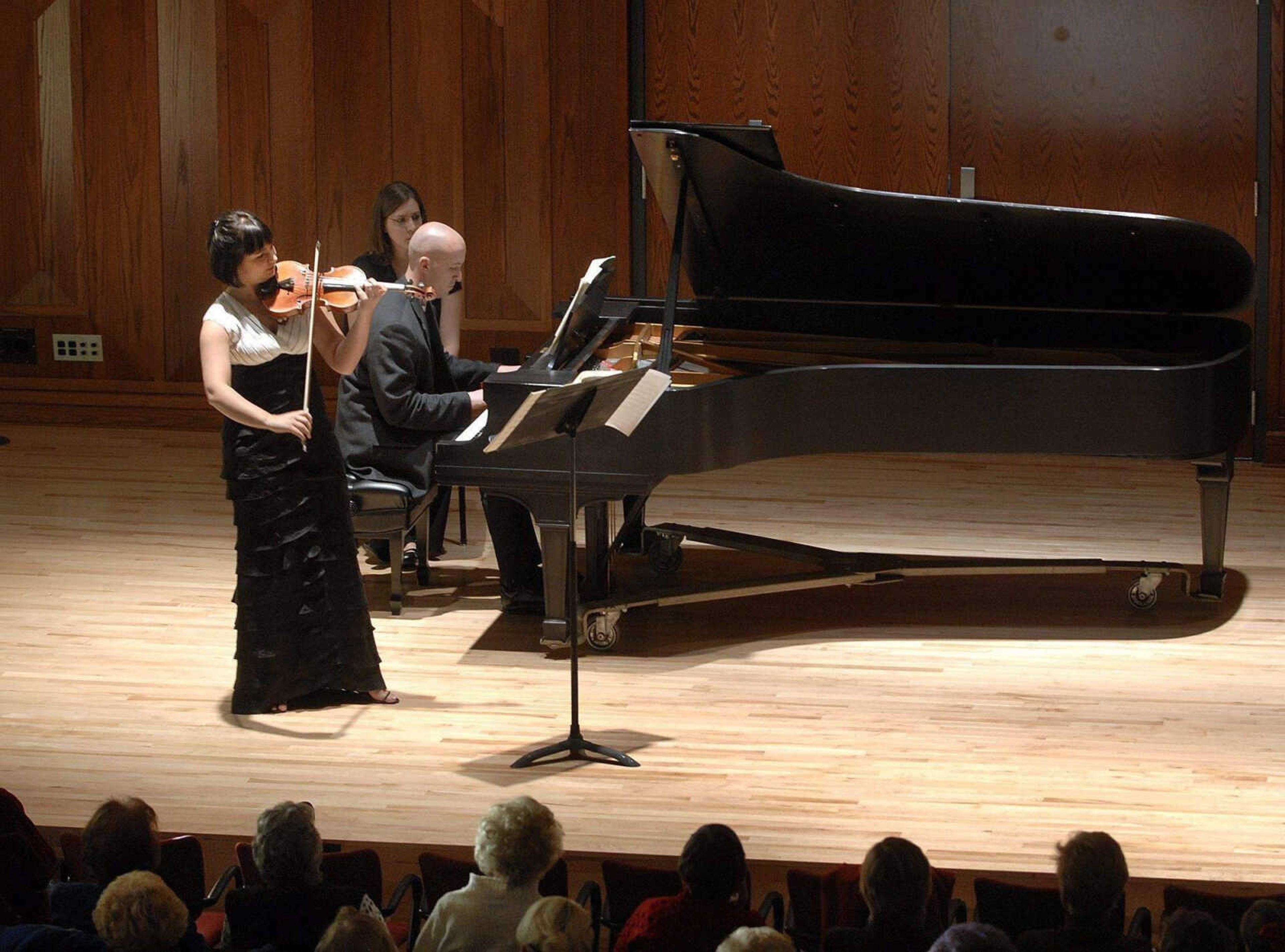 FRED LYNCH ~ flynch@semissourian.com
Liesl Schoenberger performs Brahms' Sonata No. 1 in G Major, Op 78 with accompanist Matthew Yount on Dec. 21, 2008 in Shuck Recital Hall at the Southeast Missouri State University River Campus.