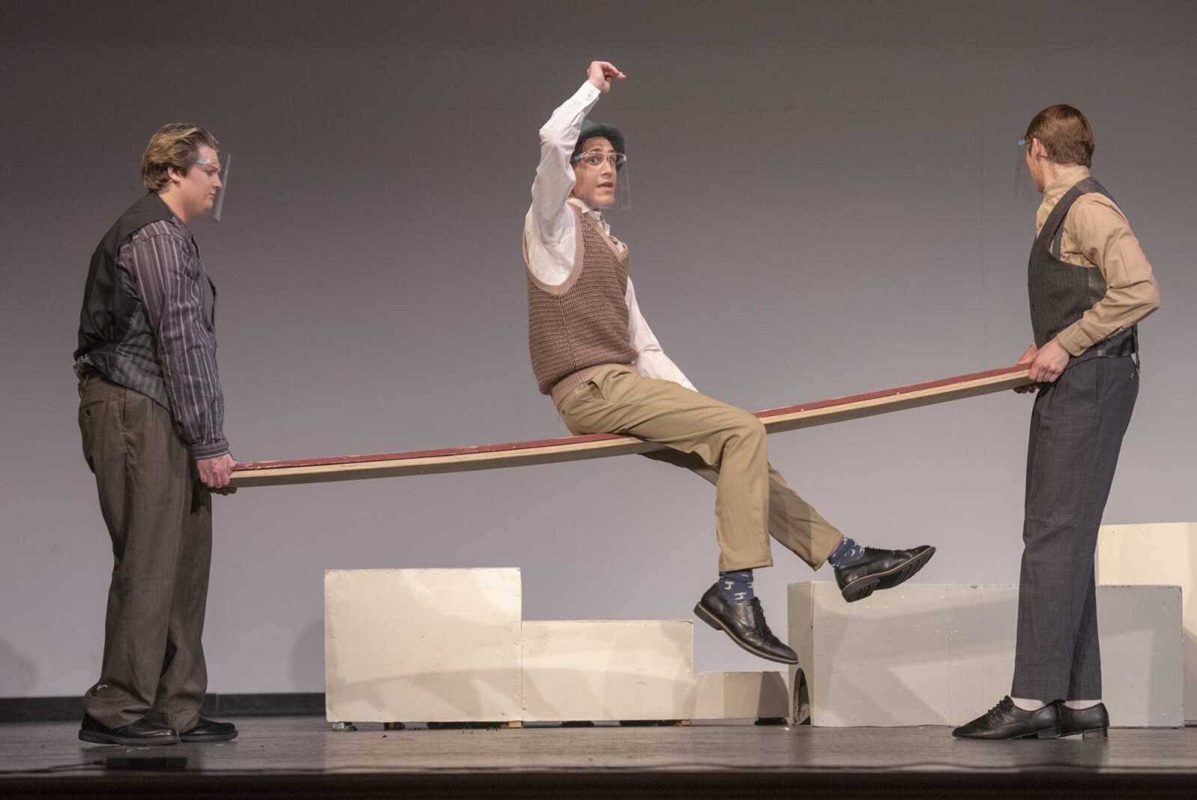 Ben Schumer as Cosmo Brown, center, performs  Make  Em Laugh  during a dress rehearsal of  Singin  in the Rain  at Notre Dame Regional High School in Cape Girardeau.