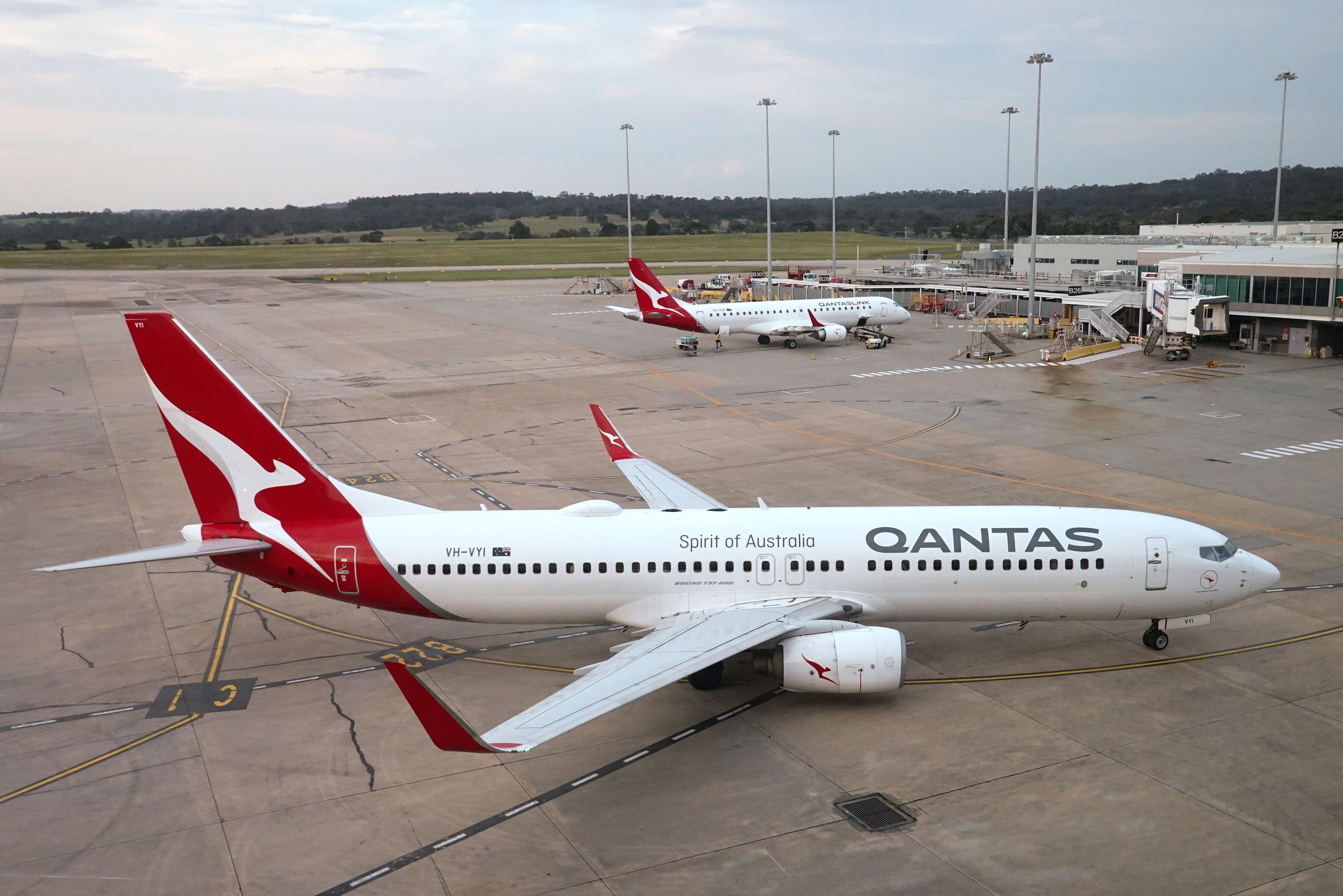 FILE - A Qantas jet arrives at Melbourne's Tullamarine Airport in Melbourne, Australia, Dec. 12, 2023. (AP Photo/Mark Baker, File)