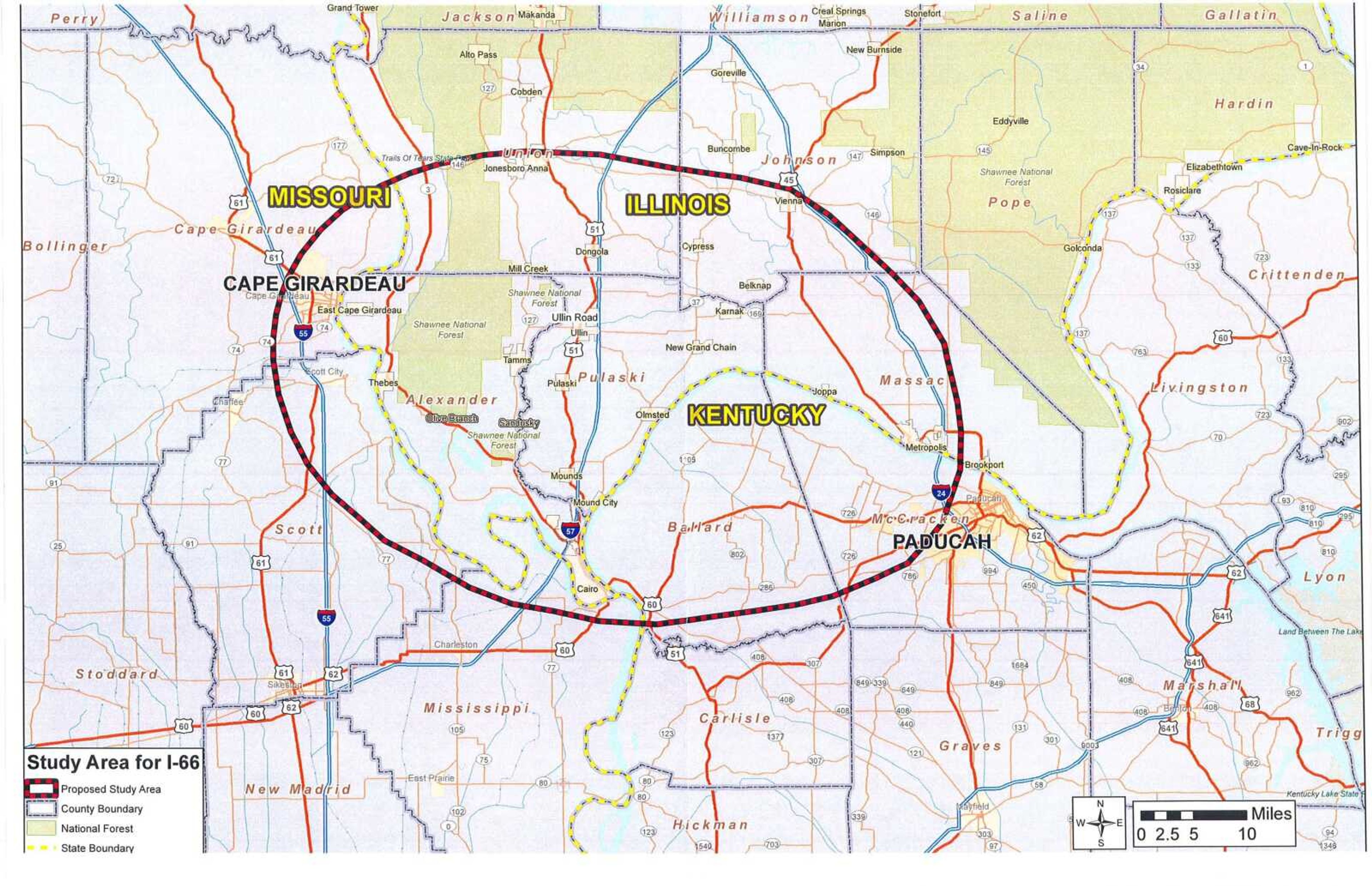 This map provided by the Illinois Department of Transportation shows the area being studied for the proposed Interstate 66 project.