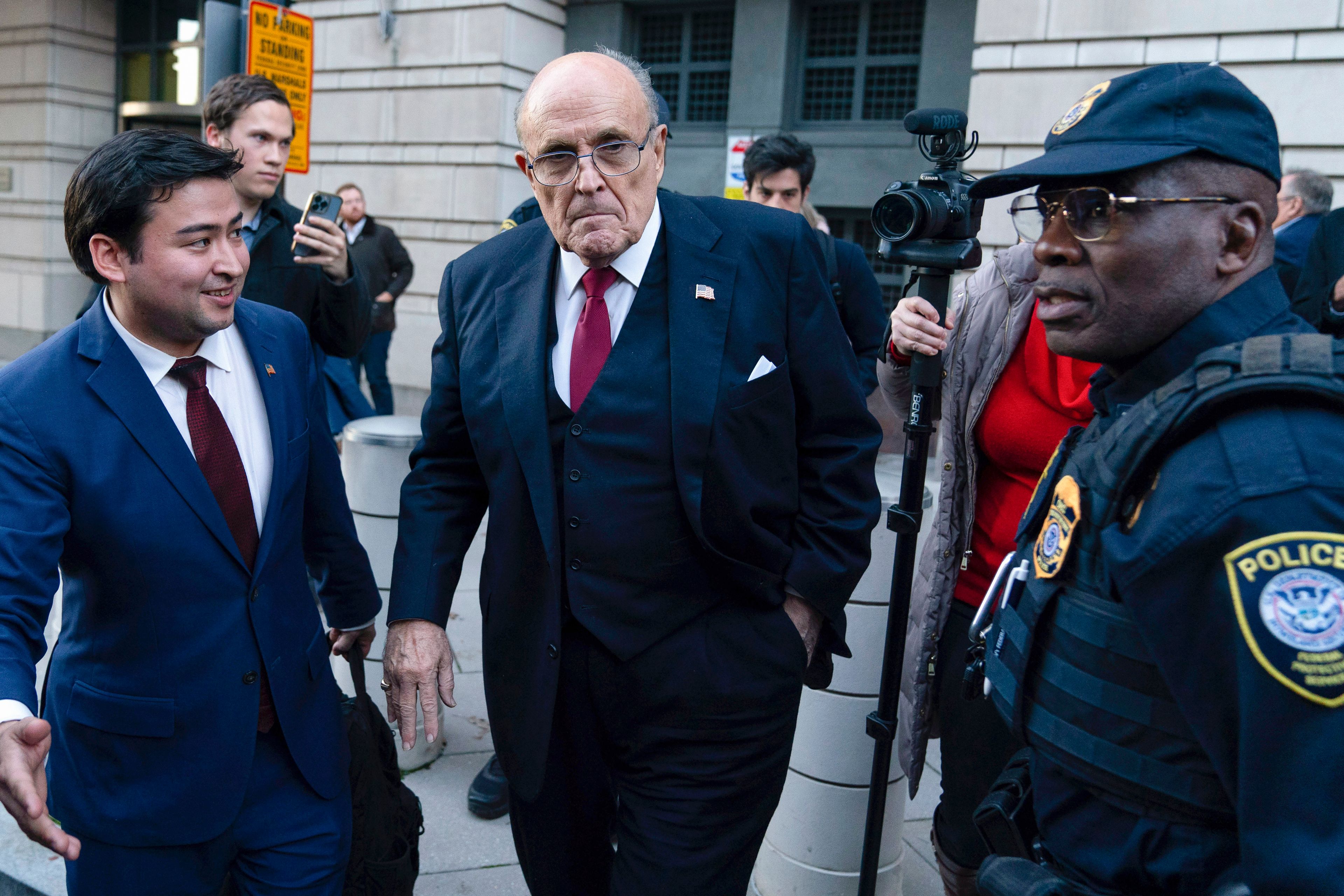 FILE - Former Mayor of New York Rudy Giuliani leaves the federal courthouse in Washington, Dec. 15, 2023. (AP Photo/Jose Luis Magana, File)