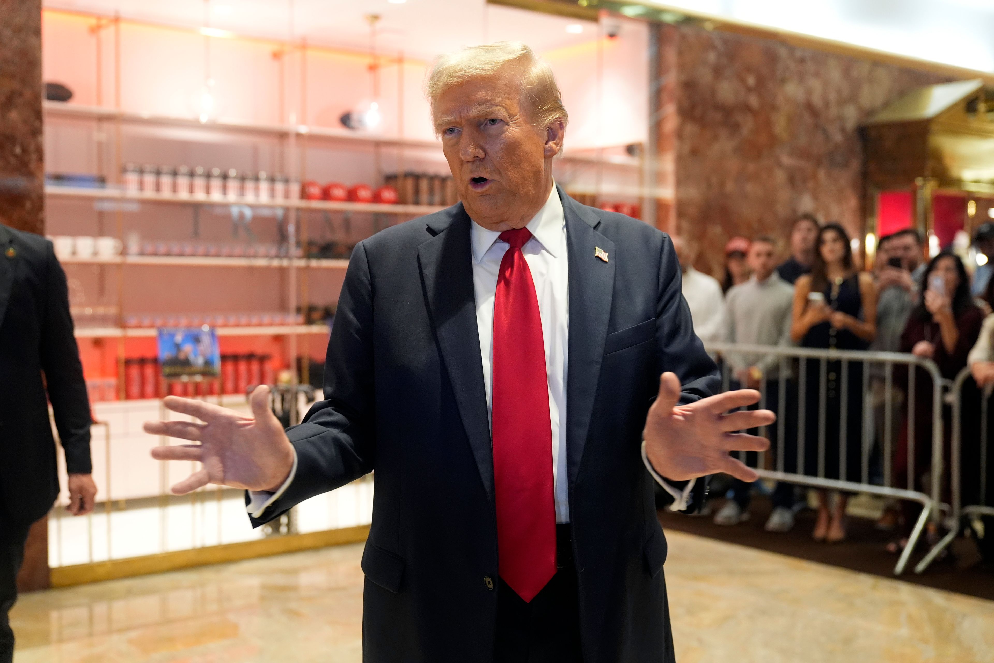 Republican presidential nominee former President Donald Trump speaks at Trump Tower in New York, Thursday, Sept. 26, 2024. (Seth Wenig)