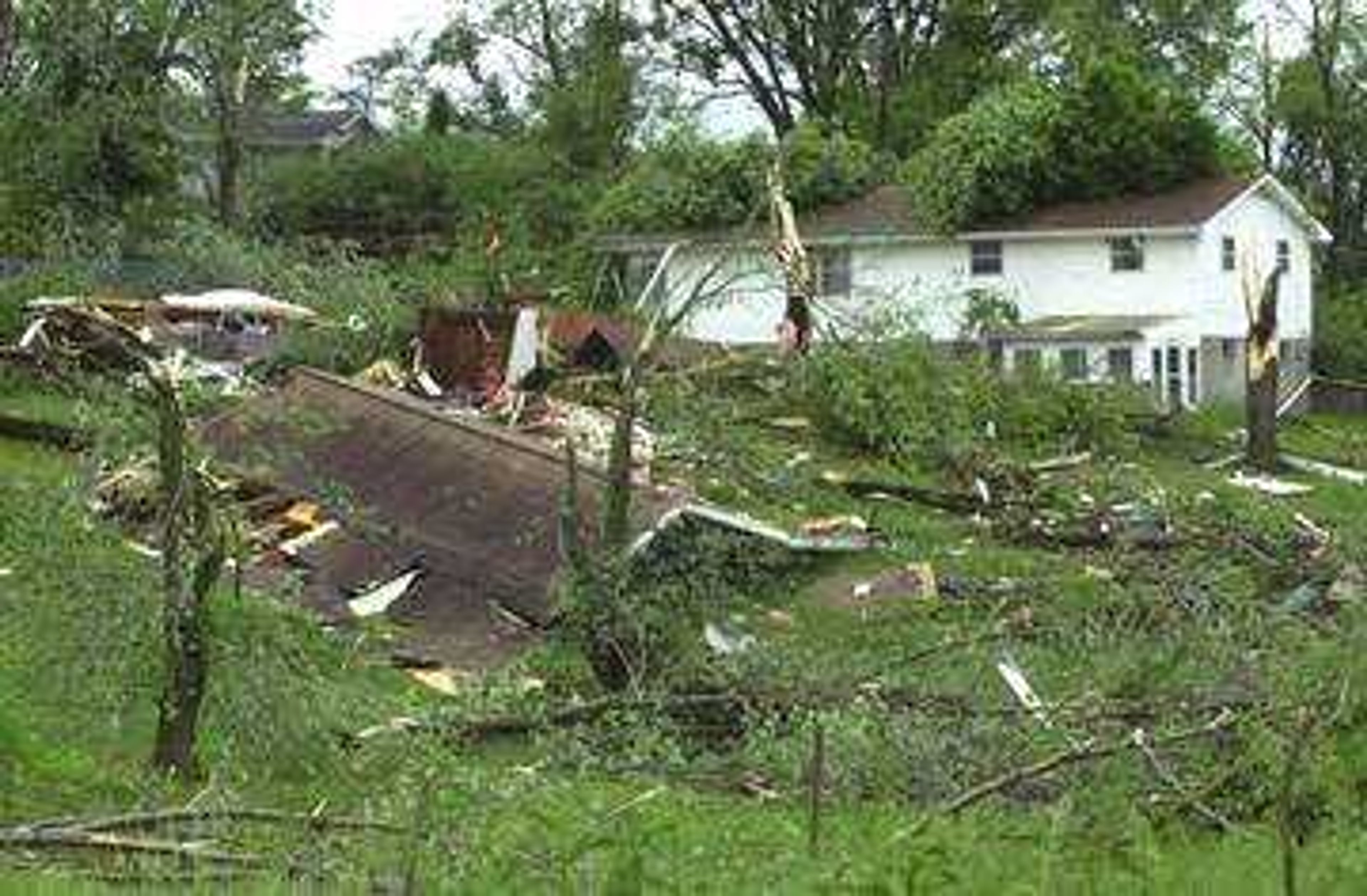 A garage roof was blown off by the tornado on Howard Street in Jackson.