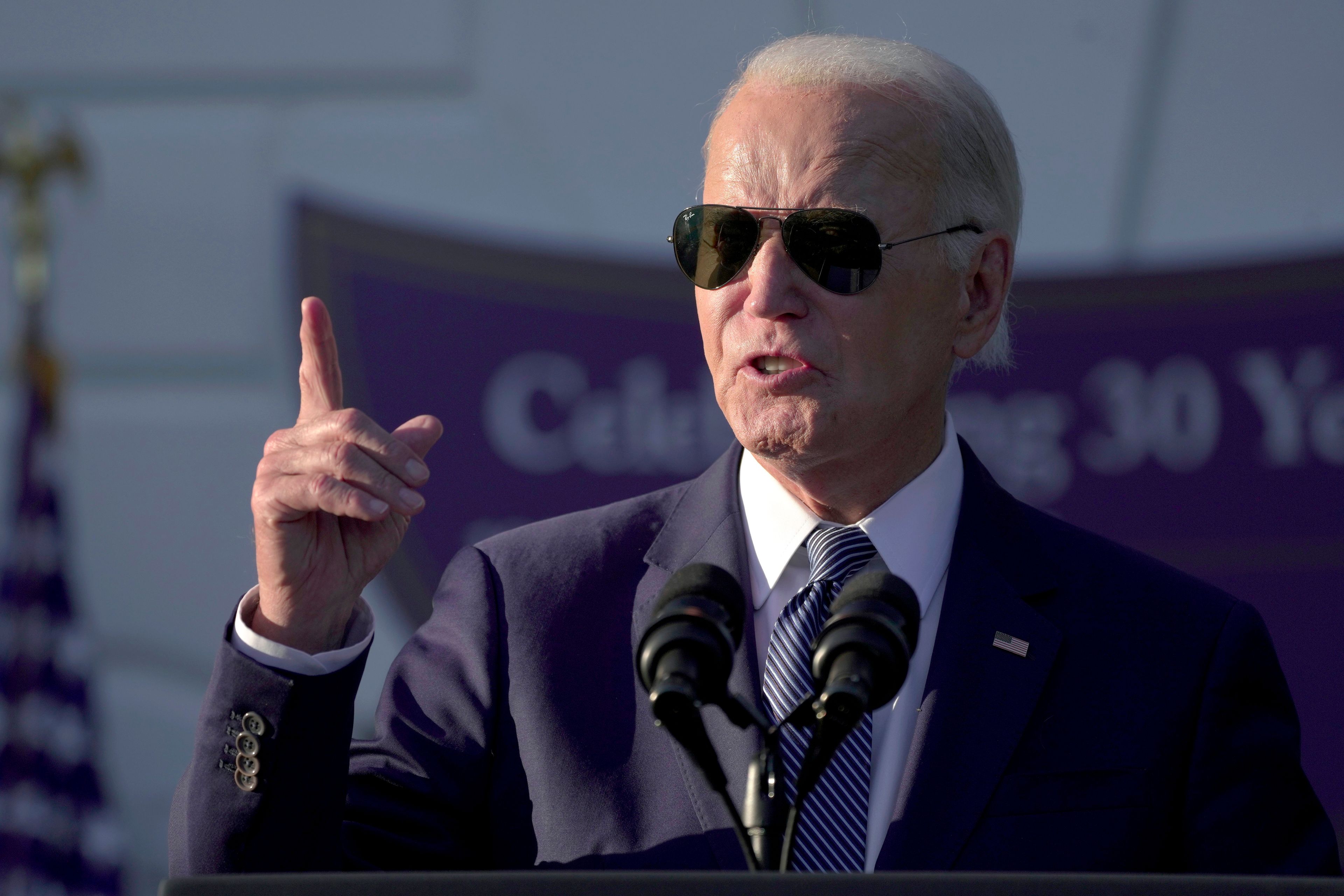 President Joe Biden speaks during the Violence Against Women Act 30th anniversary celebration on the South Lawn of the White House, Thursday, Sept. 12, 2024, in Washington. (AP Photo/Manuel Balce Ceneta)