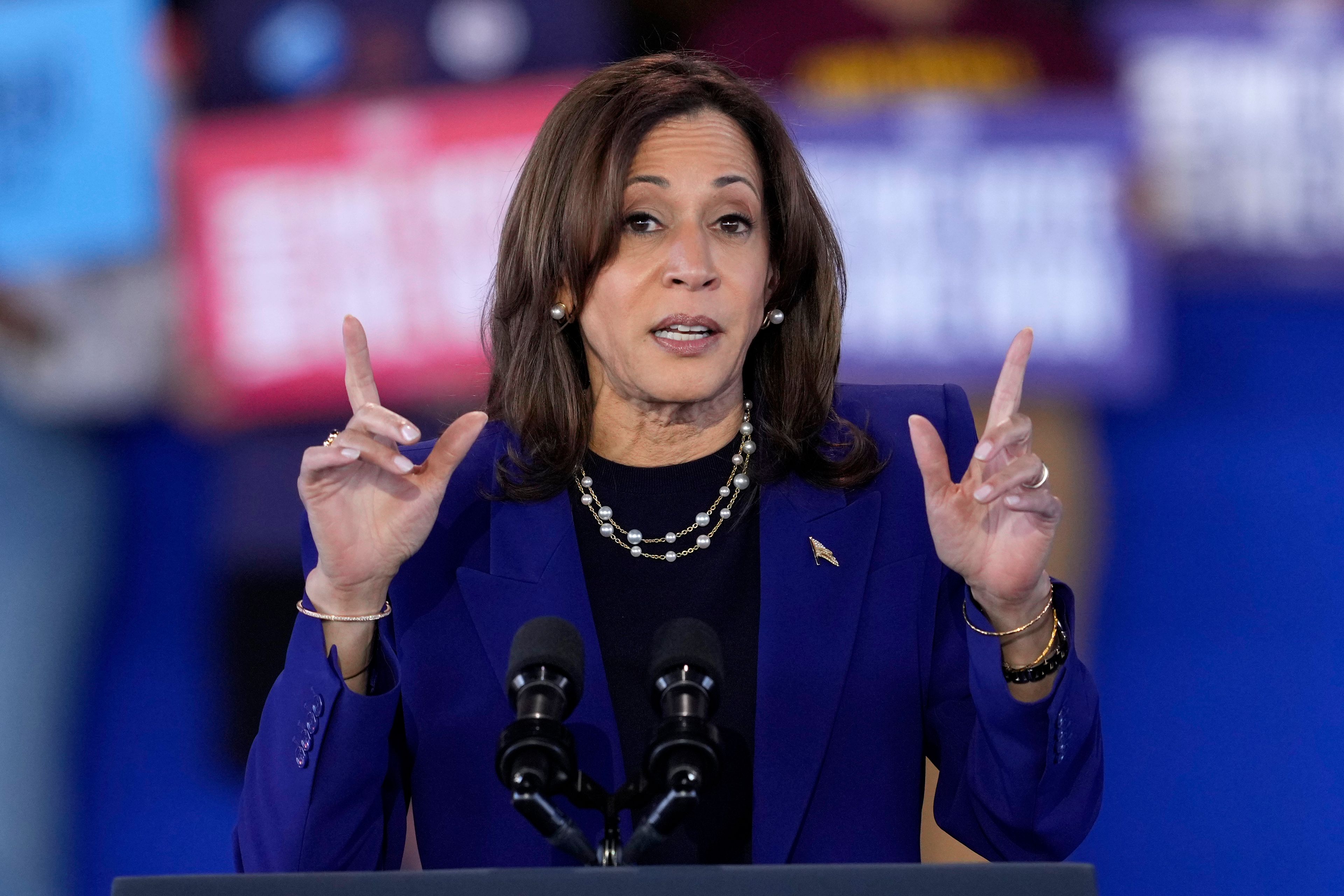 Democratic presidential nominee Vice President Kamala Harris speaks during a campaign event at Talking Stick Resort Amphitheatre, Thursday, Oct. 31, 2024, in Phoenix. (AP Photo/Matt York)