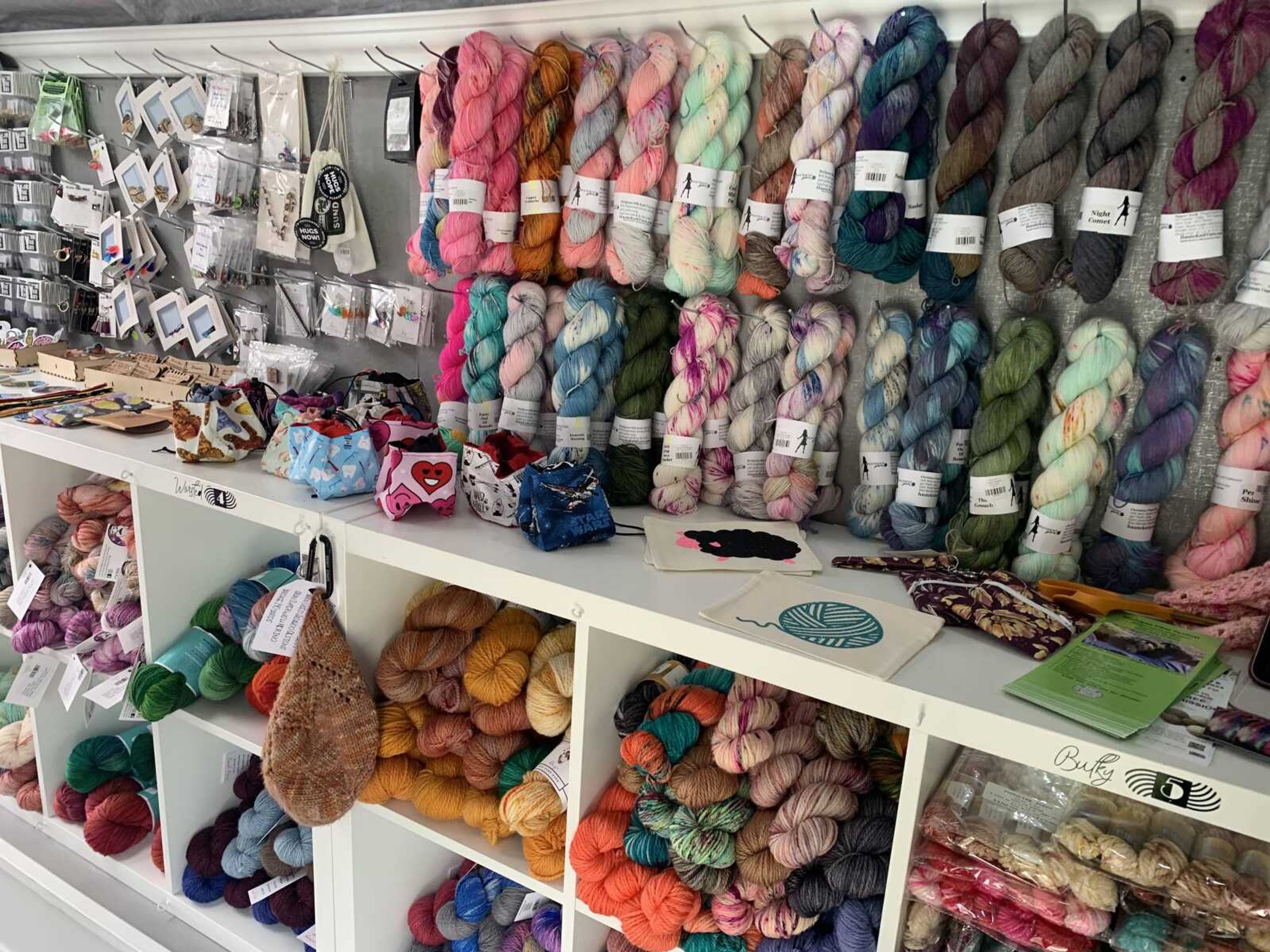 A small selection of the yarn sold by Yarn Adventure from inside Katy's yarn truck.