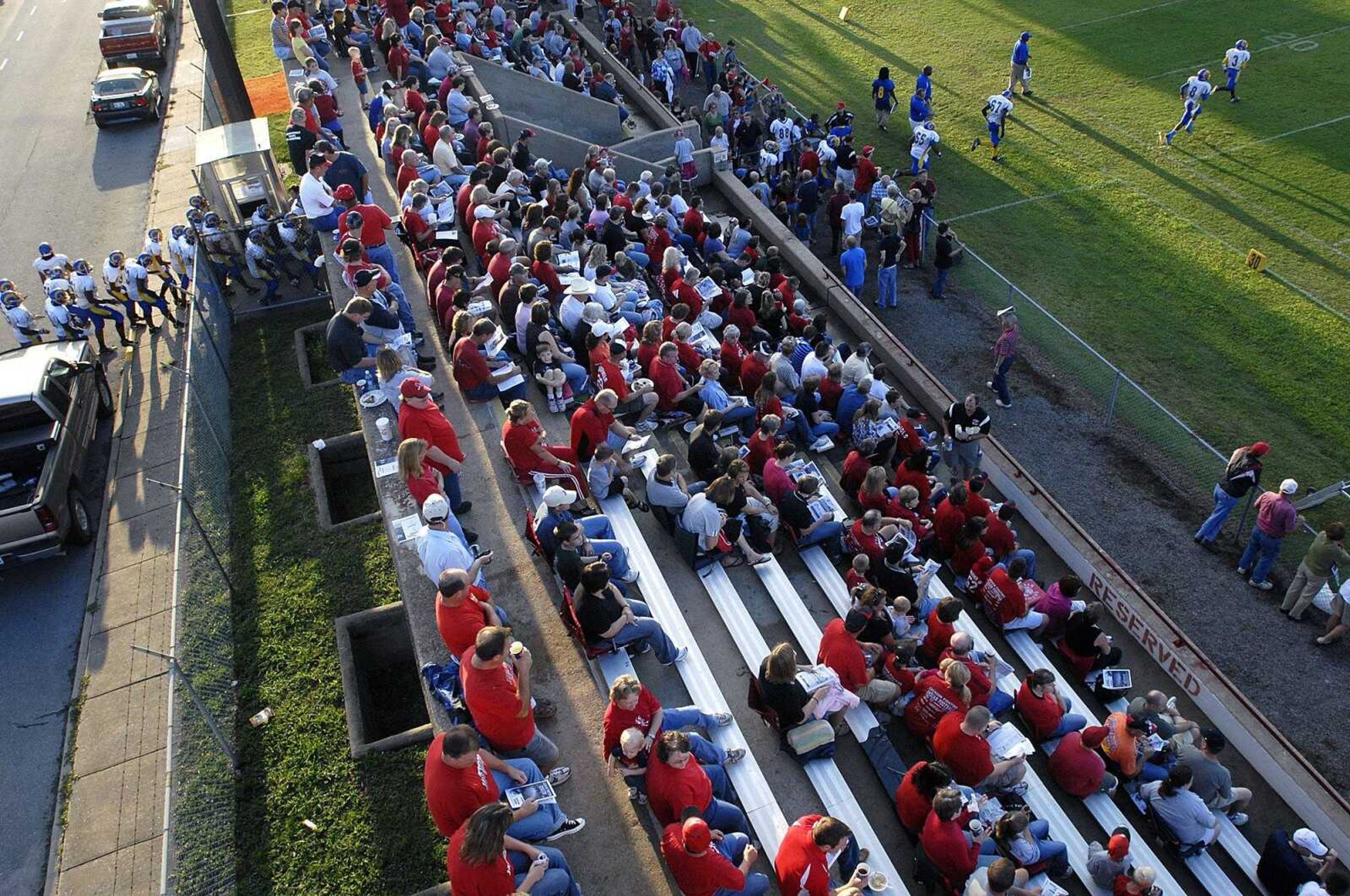 The Riverview Gardens Rams enter Jackson High School Stadium Friday, August 28, 2009, prior to the season opener against the Indians. (Kit Doyle)