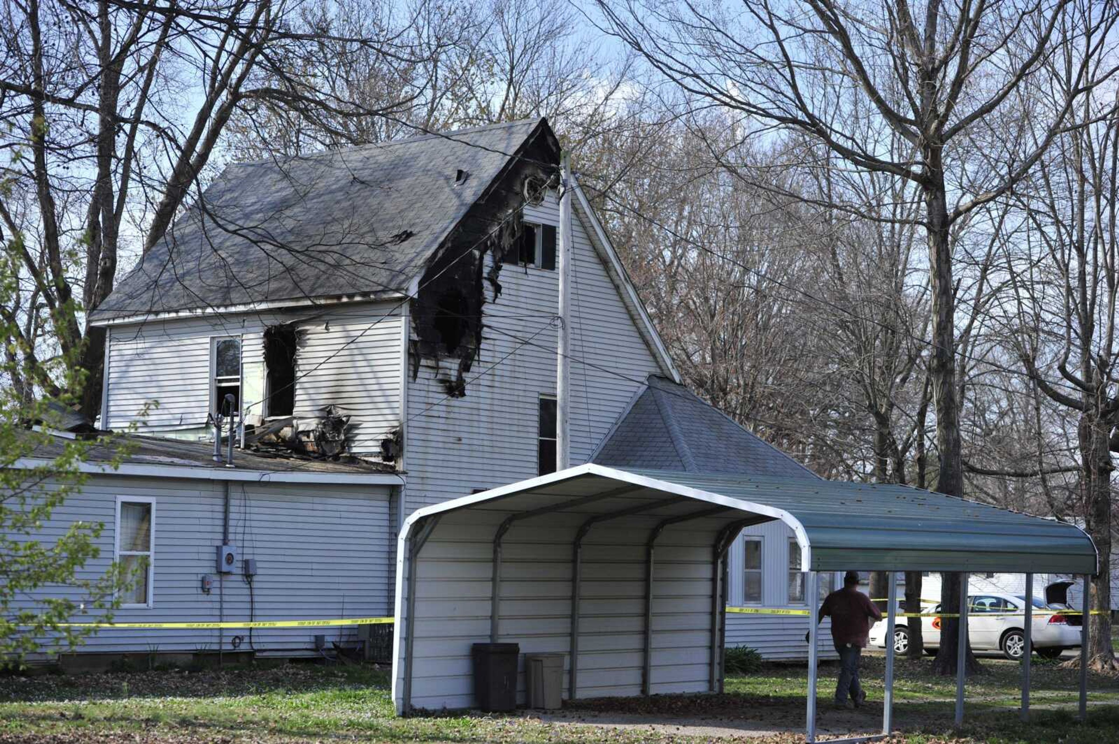 A fatal house fire at 706 W. Gabriel St. in Advance showed exterior damage to its second floor Monday afternoon.