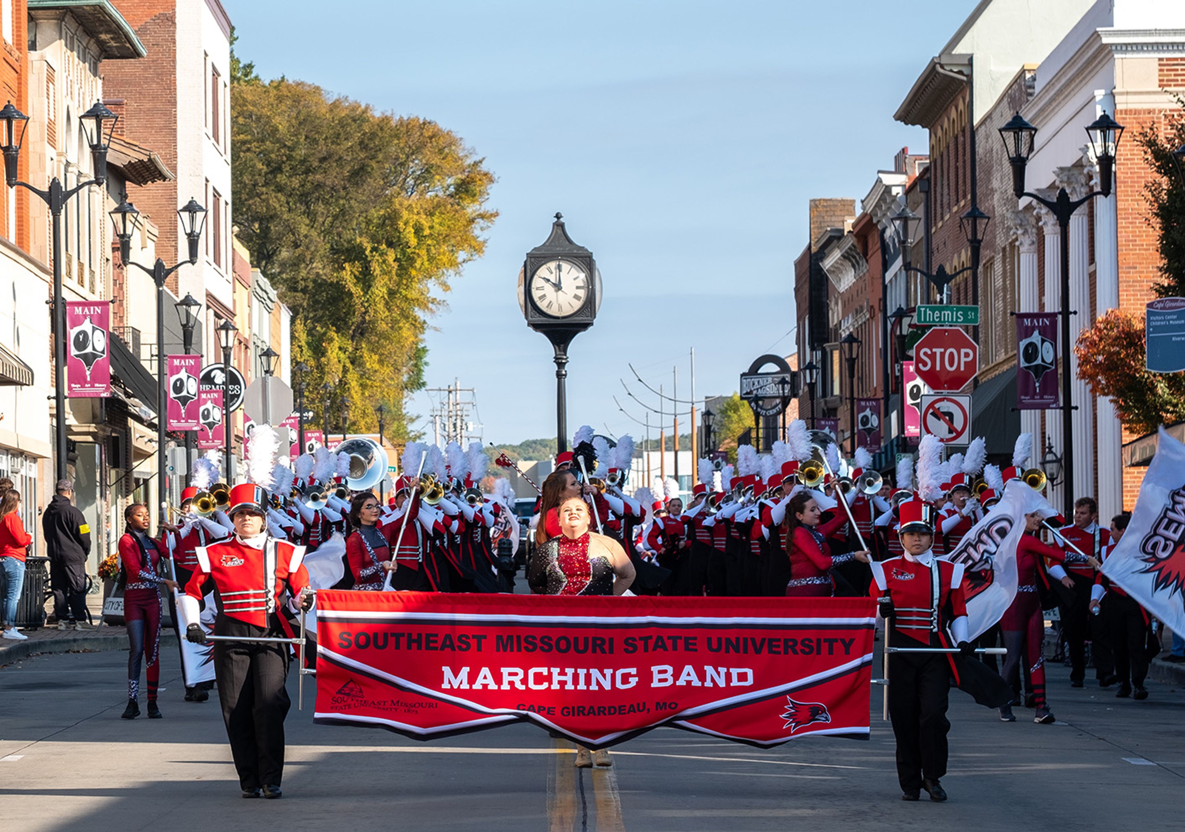 Southeast Missouri State Marching Band marches at the annual Homecoming Parade on Saturday, Oct. 26.
