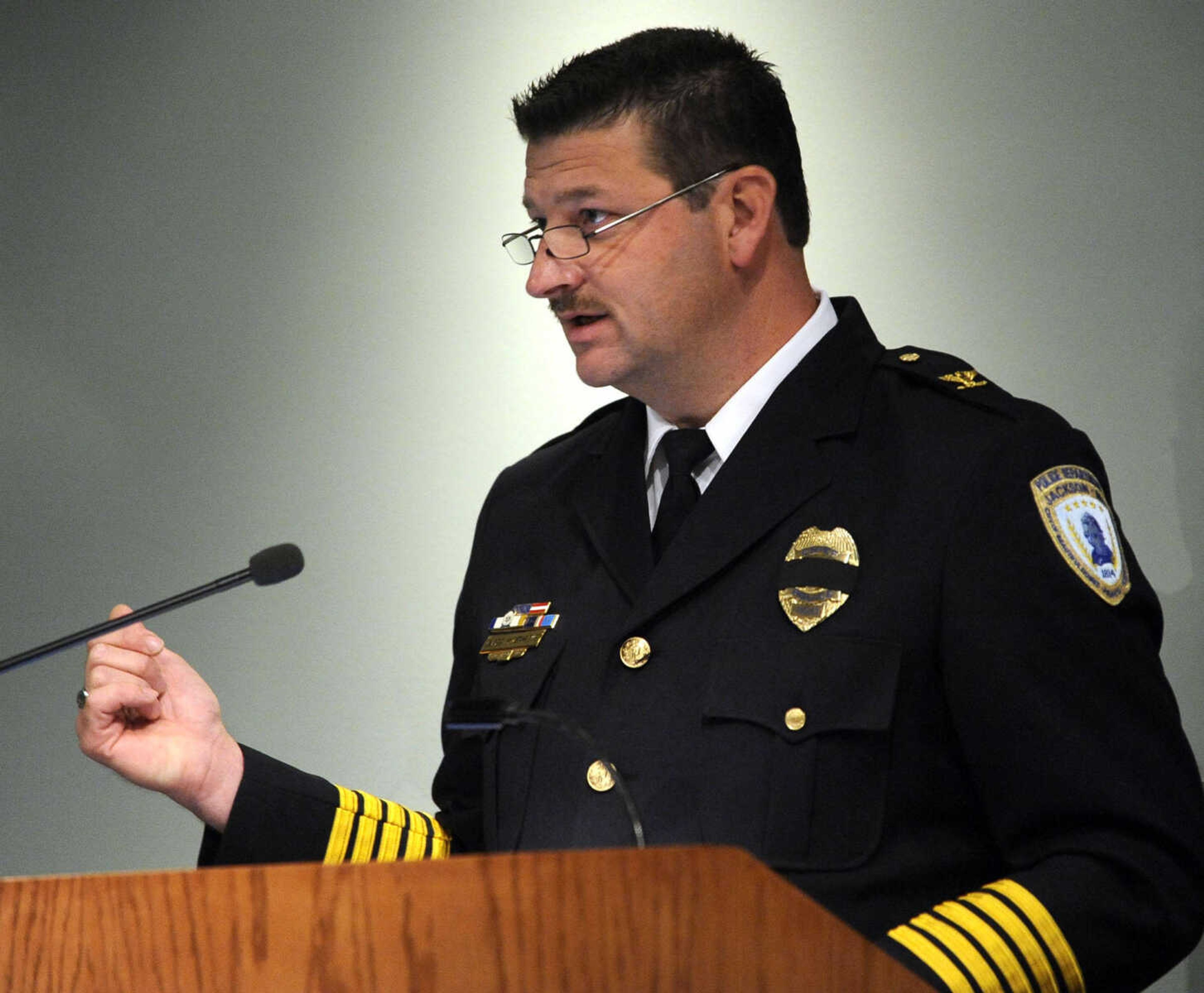 Jackson chief of police and SALT chairman James M. Humphreys welcomes the audience to the ceremony.