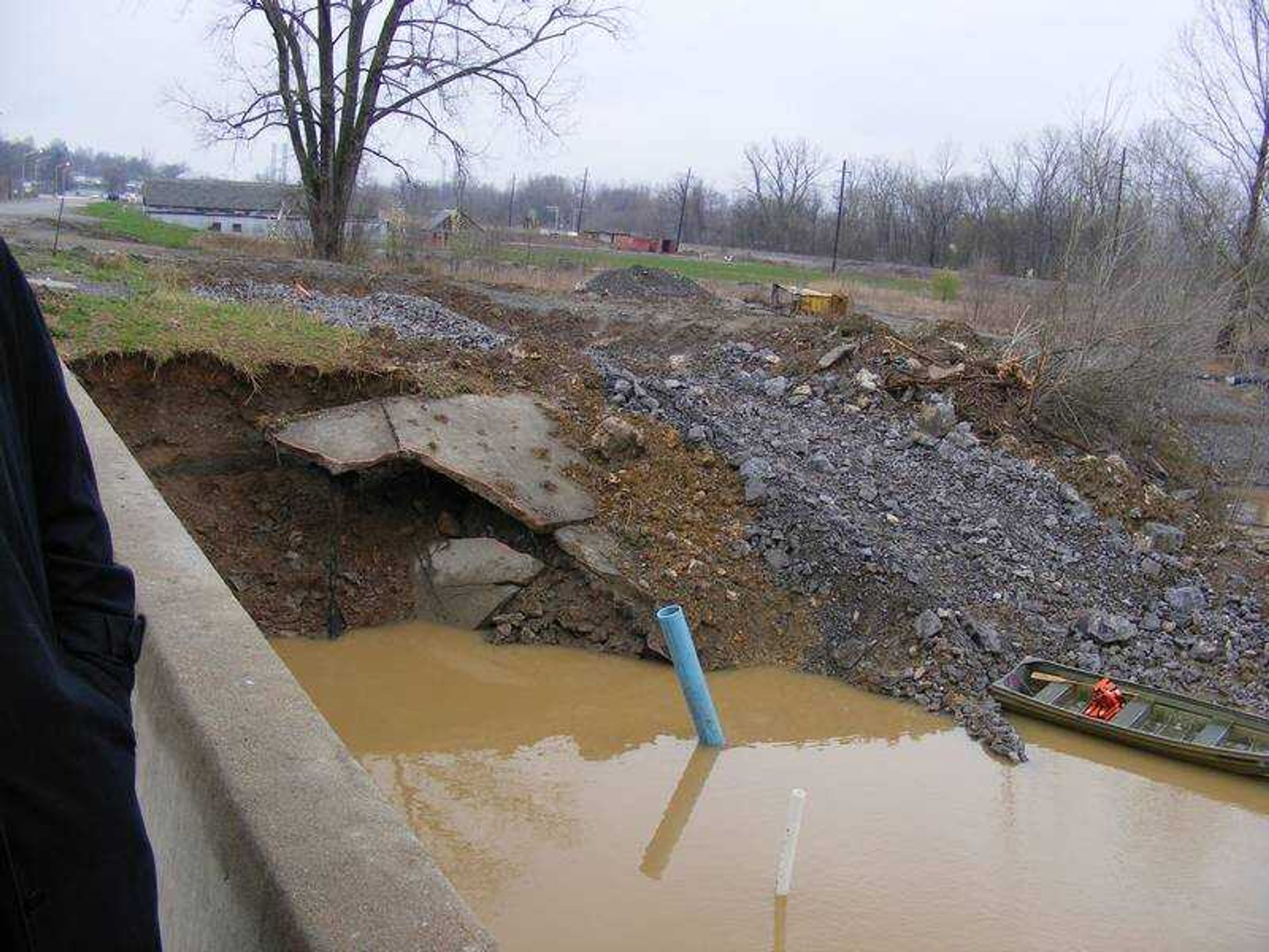 Peg McNichol ~ pmcnichol@semissourian.com
Sinkhole No. 19 developed on Cape LaCroix Creek's northeast bank nearly two weeks ago. The city of Cape Girardeau has asked the U.S. Army Corps of Engineers for help in stopping the sinkholes that have developed over the last nine months.