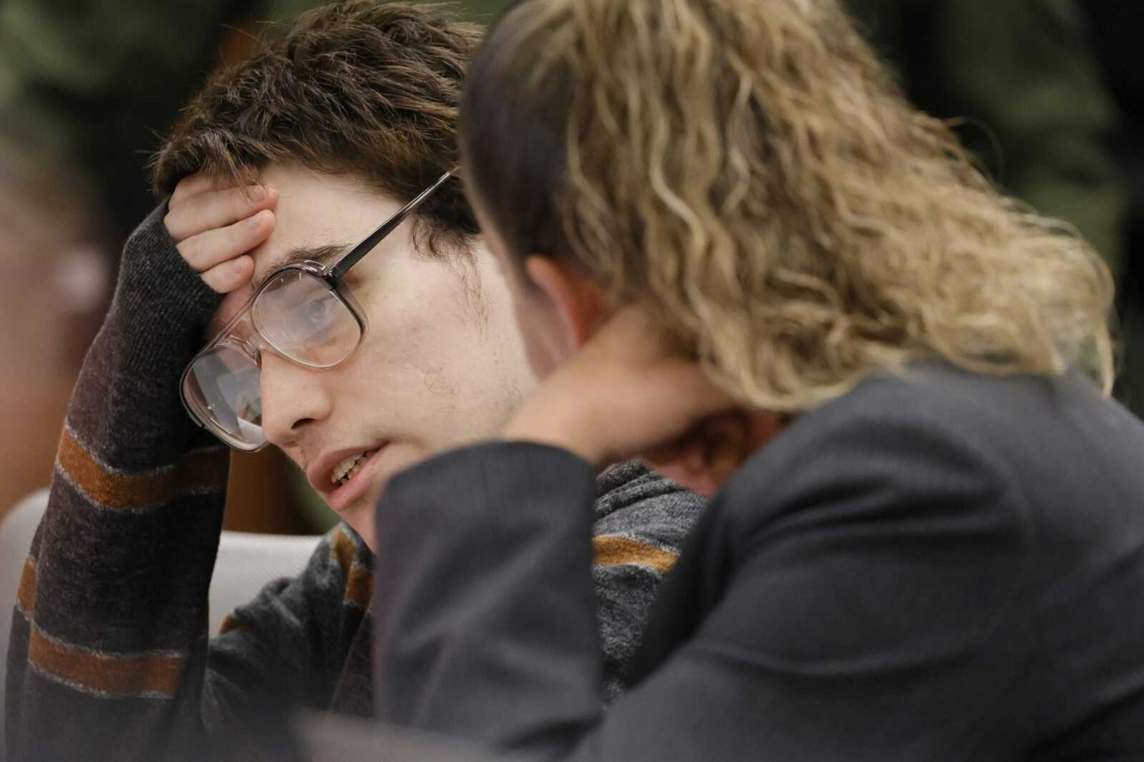 Marjory Stoneman Douglas High School shooter Nikolas Cruz, left, speaks with assistant public defender Nawal Bashimam during jury pre-selection in the penalty phase of his trial Tuesday at Broward County Courthouse in Fort Lauderdale, Florida. Cruz is facing a possible death sentence for murdering 17 at Marjory Stoneman Douglas High School in Parkland four years earlier.