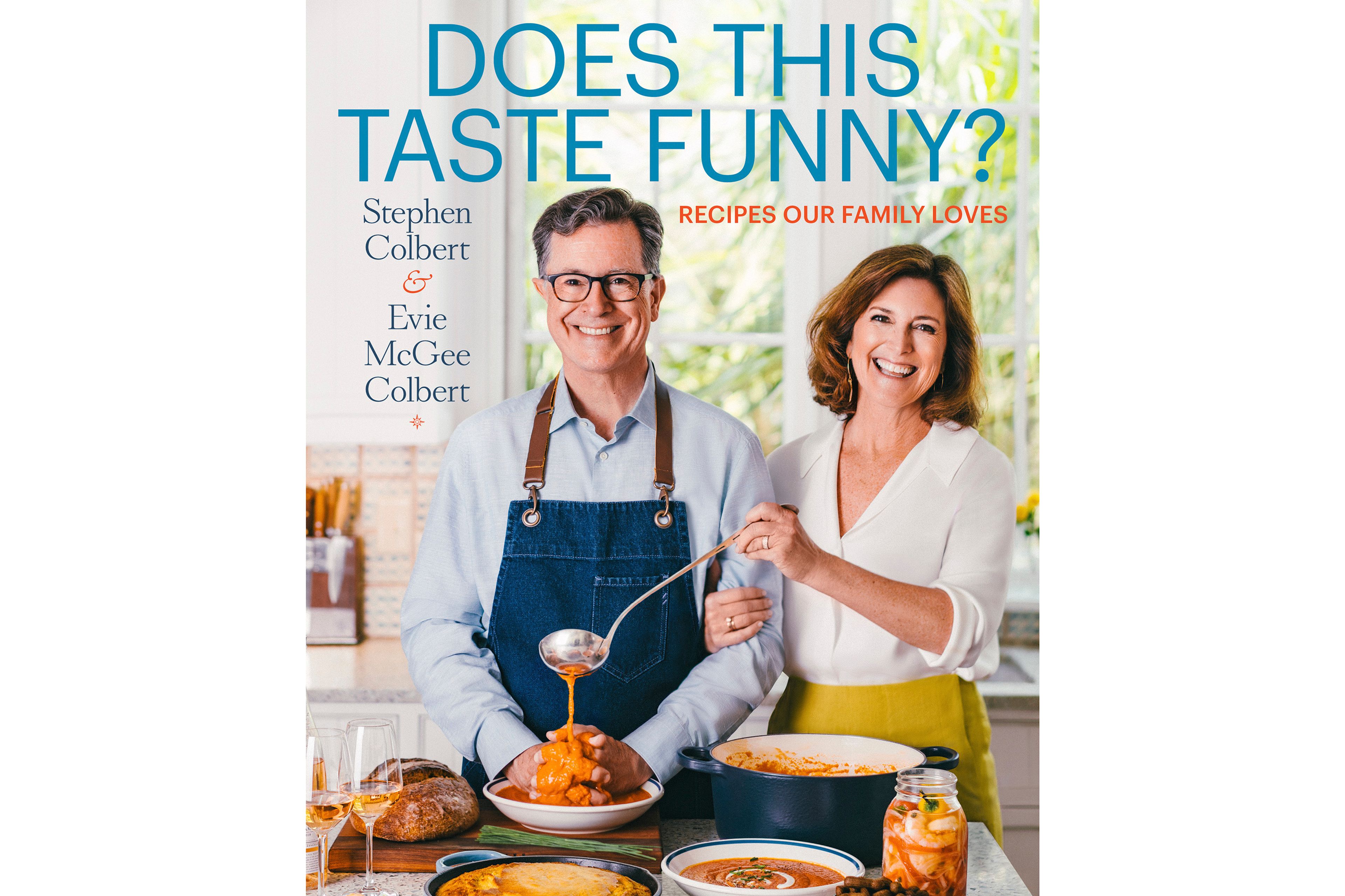 This cookbook cover image released by Celadon Books shows "Does This Taste Funny: Recipes Our Family Loves" by Stephen Colbert and Evie McGee Colbert. (Celadon Books via AP)