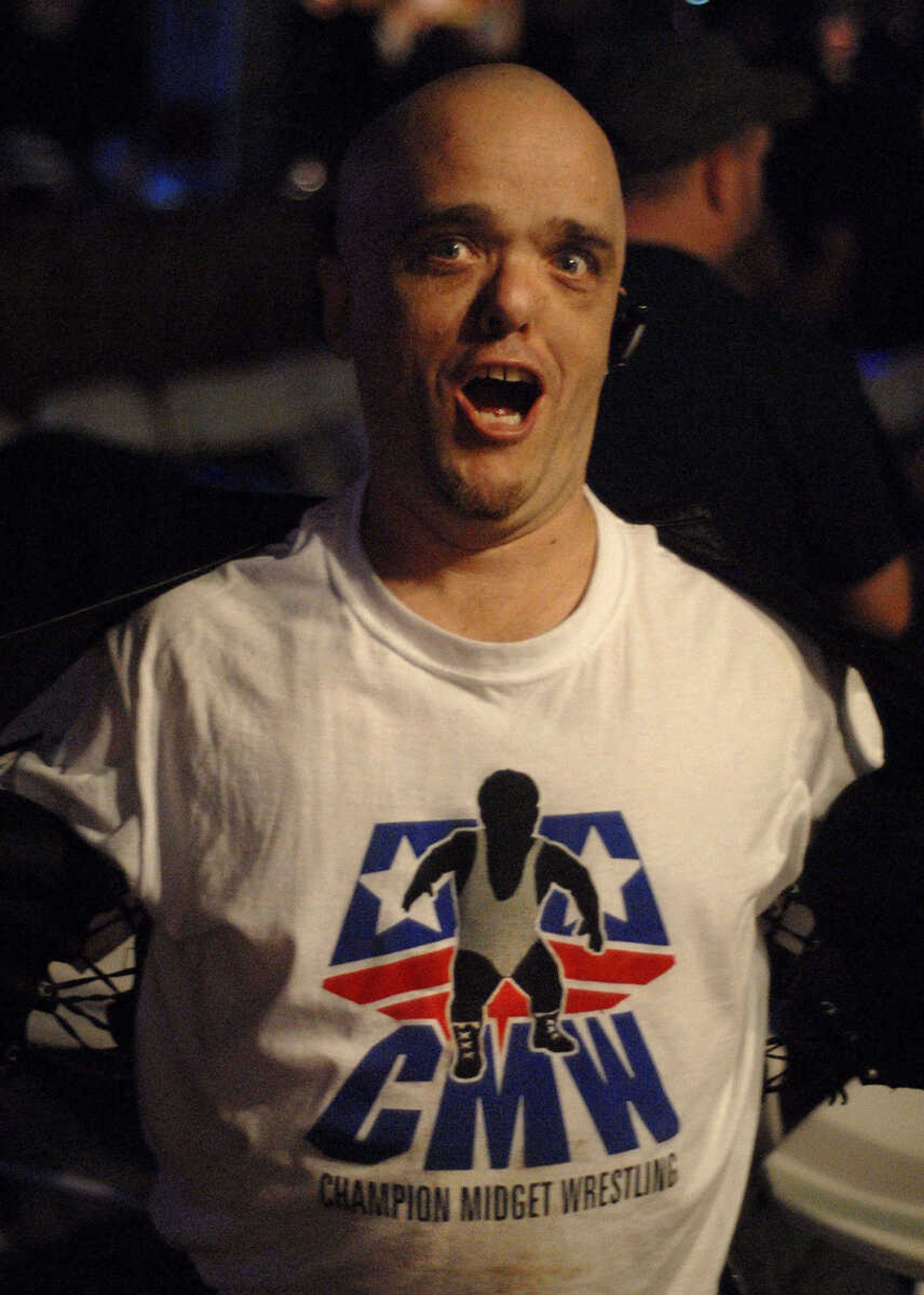 LAURA SIMON~lsimon@semissourian.com
"Bad Boy Brian" Thursday, February 24, 2011 during a sold out Champion Midget Wrestling match at the Pink Galleon in Cape Girardeau.