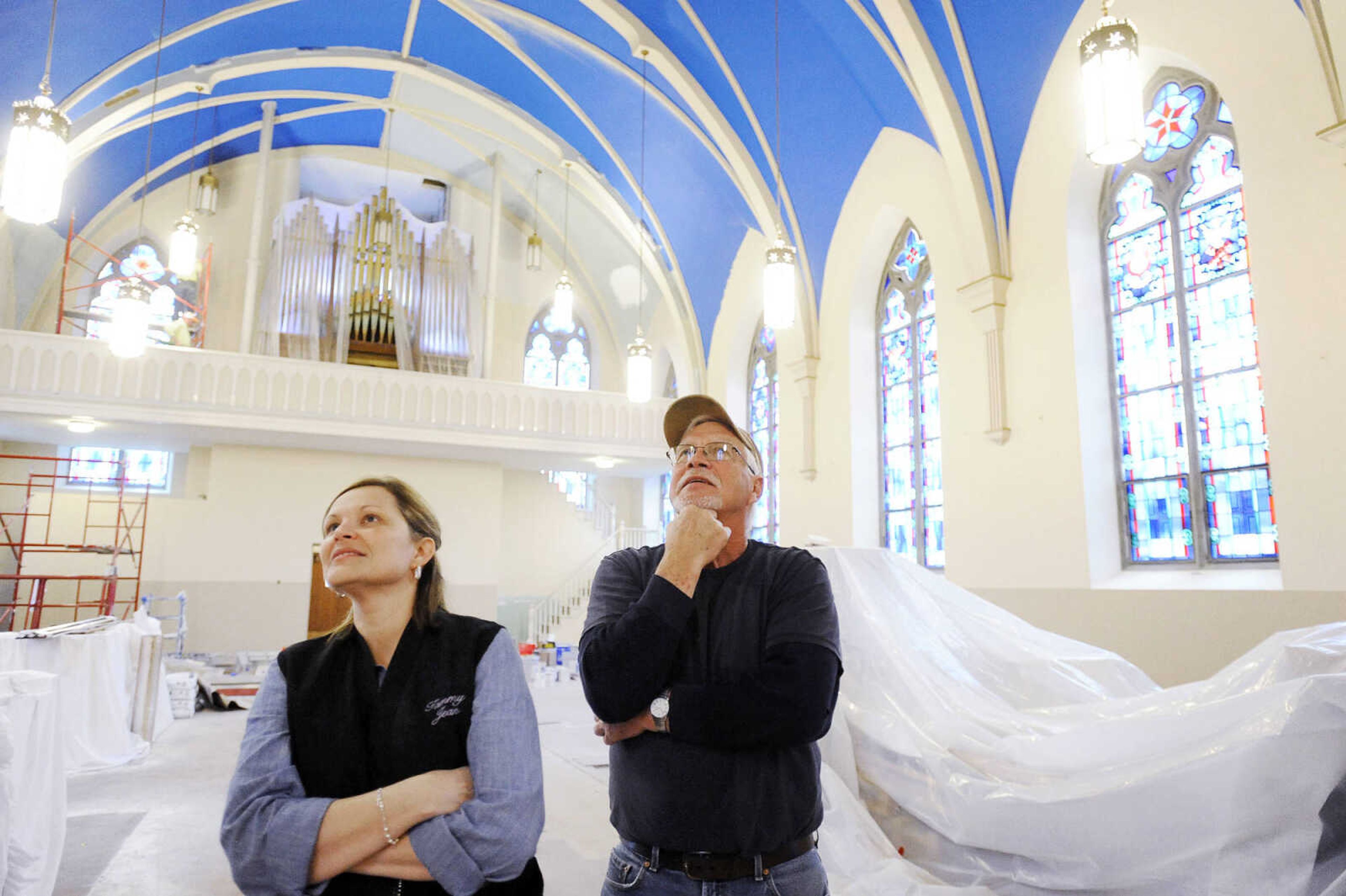 LAURA SIMON ~ lsimon@semissourian.com

Tammy Arnzen and her father, Kenny Thele, stop by St. John's Catholic Church in Leopold, Missouri to check on the progress of their church on March 4, 2016.