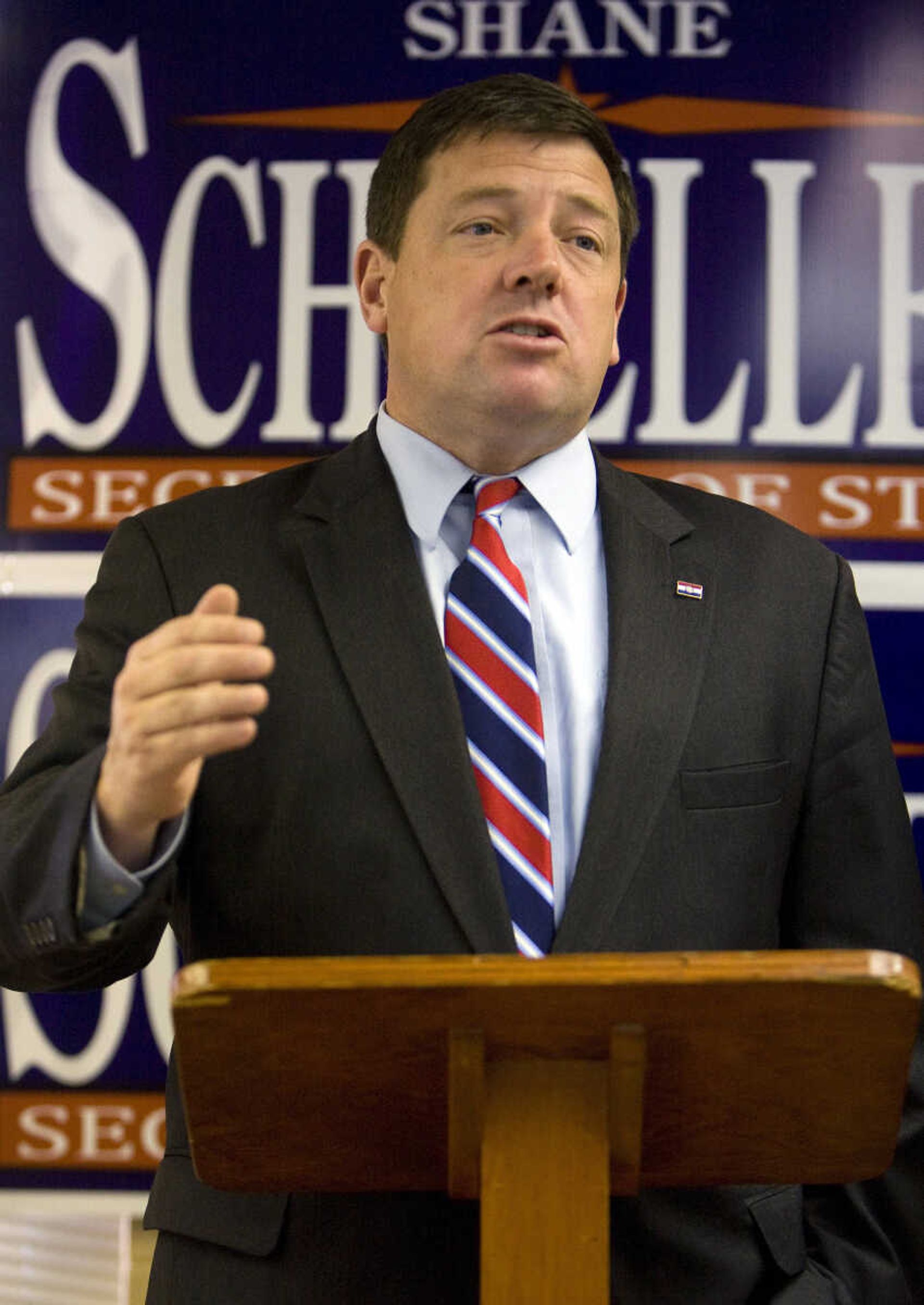 In this Tuesday, July 10, 2012 file photo, Missouri Attorney General candidate Ed Martin speaks during a news conference at the Greene County Republican Party Headquarters in Springfield, Mo. (AP Photo/The Springfield News-Leader, Nathan Papes)