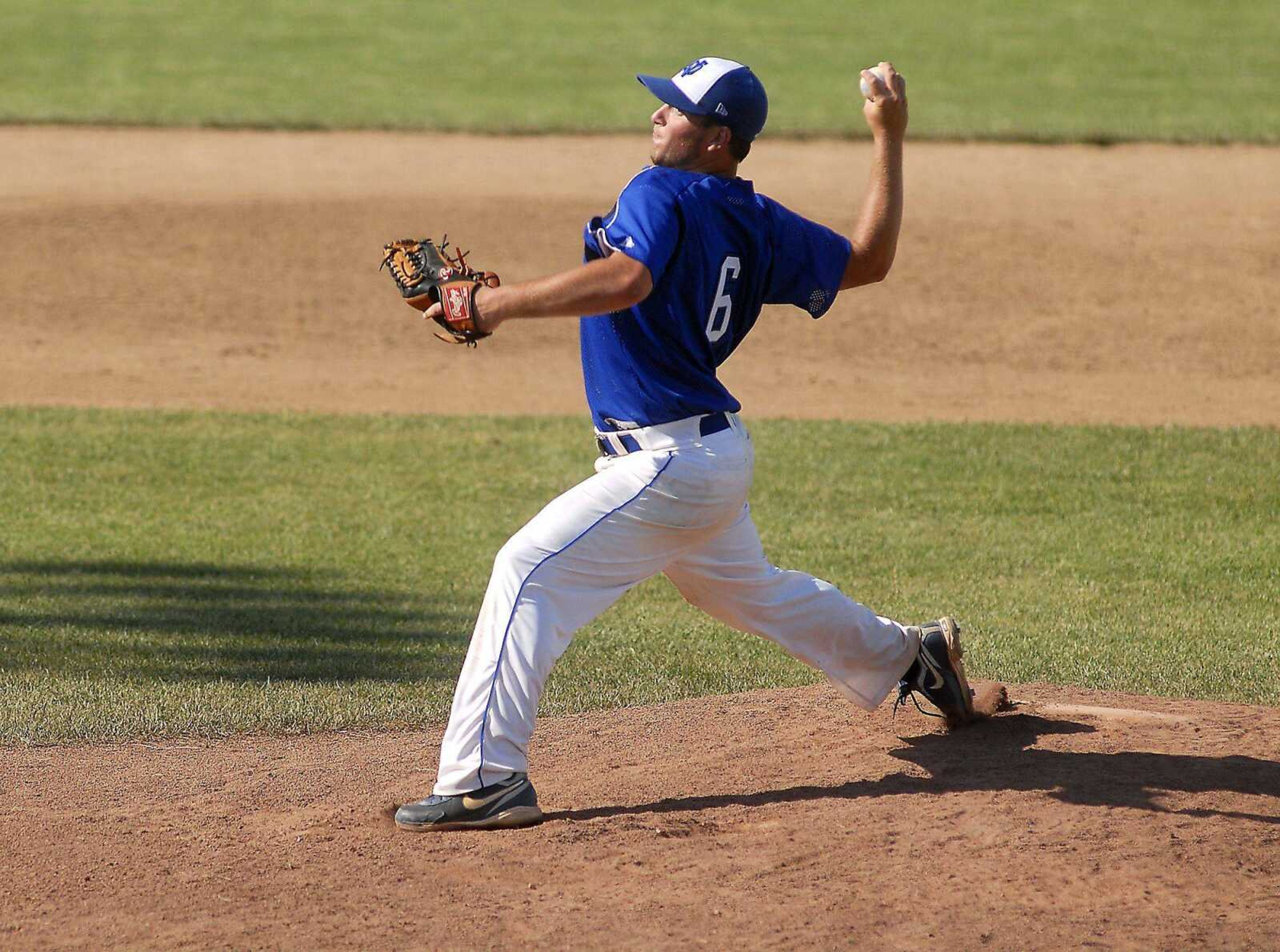 Notre Dame pitcher Dylan Drury delivers during Saturday's game. (JUSTIN KELLEY ~ Special to the Southeast Missourian)