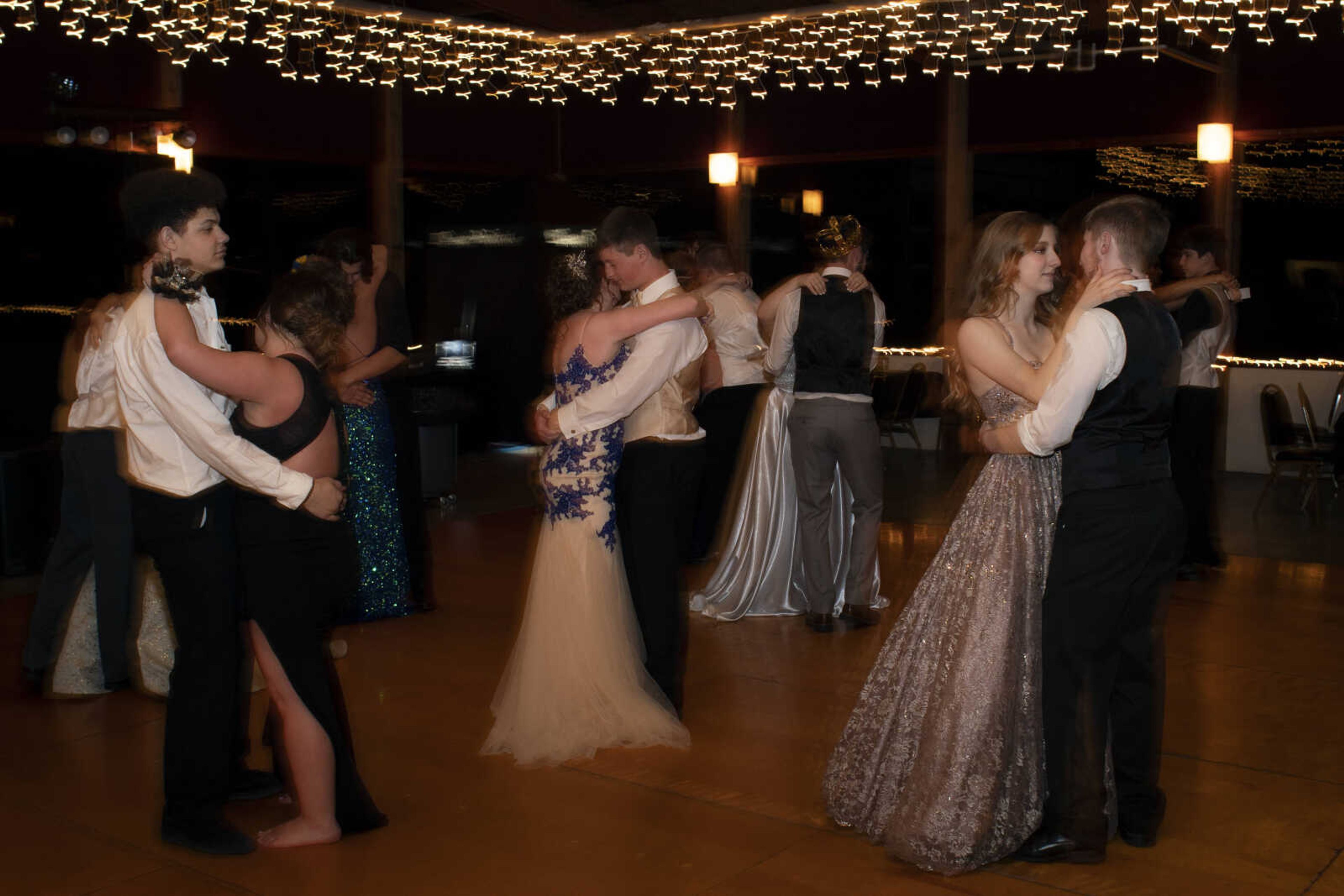 Prom guests slow dance during Scott City's prom Saturday, April 6, 2019, at Deerfield Lodge in Cape Girardeau.