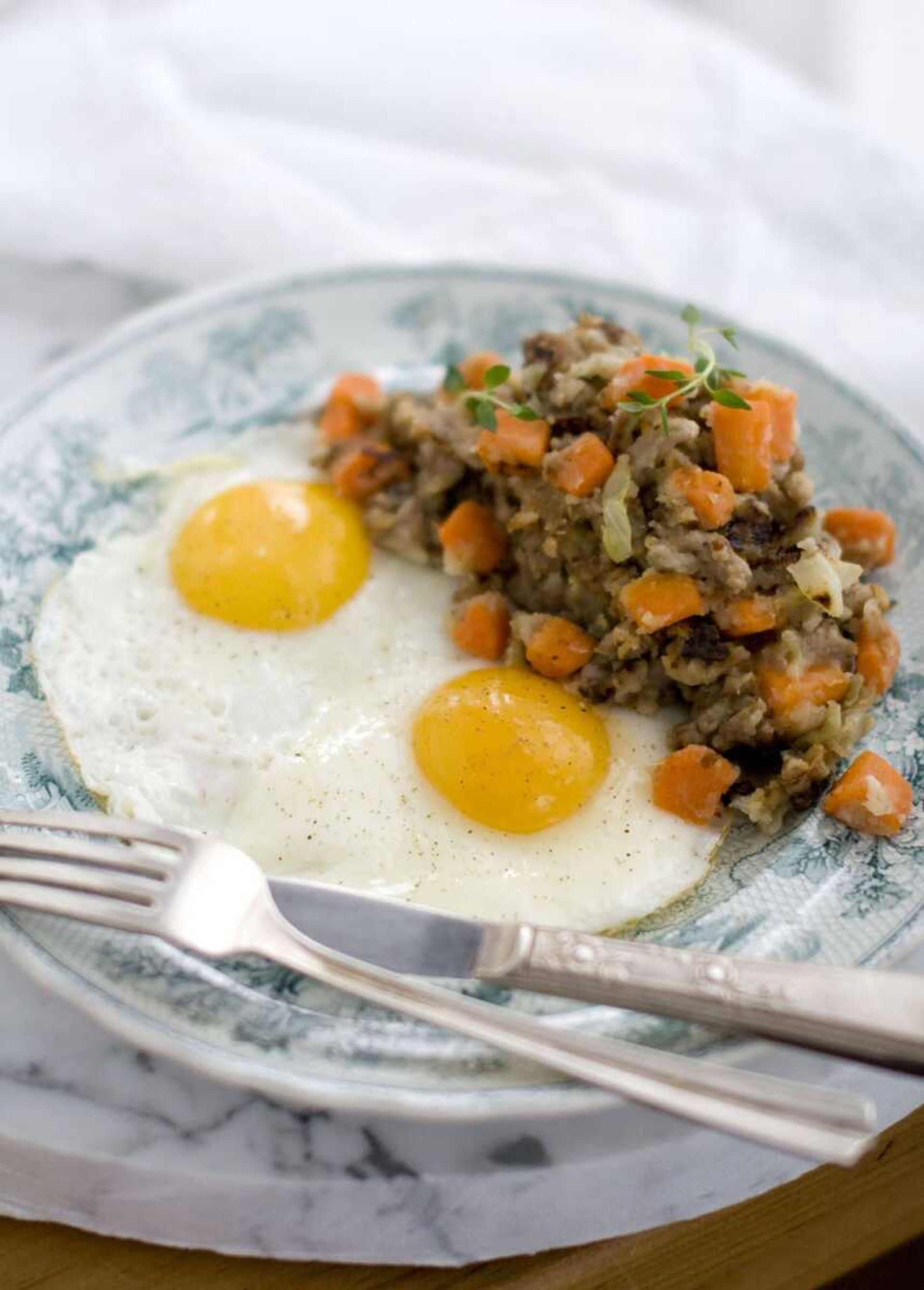 This March 21, 2011 photo shows bubble and squeak in Concord, N.H. So named for the sound it makes while it's cooking, bubble and squeak is a breakfast hash of sorts designed to use leftovers from the previous nights' boiled dinners. (AP Photo/Matthew Mead)