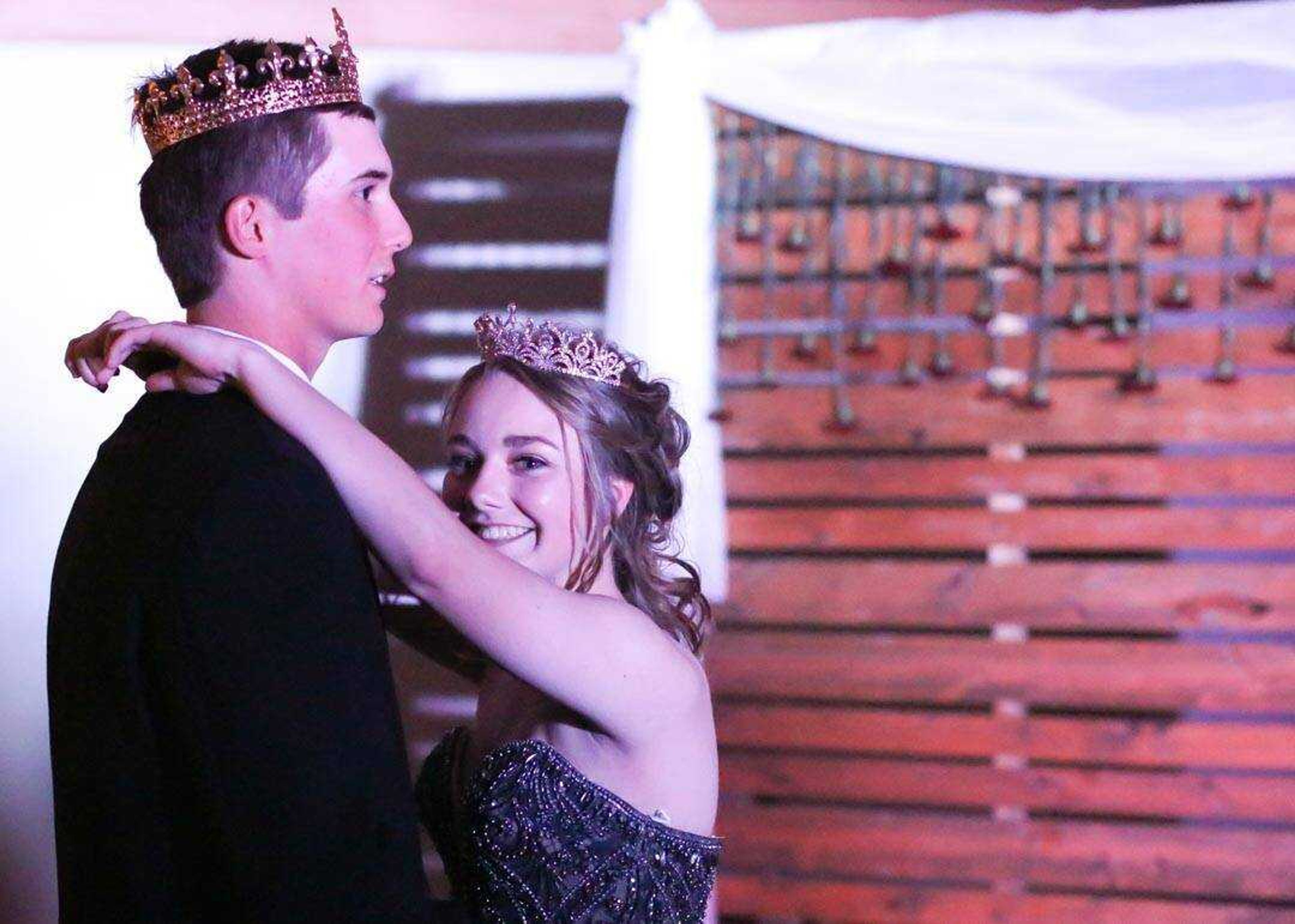 KATE MARSHALL ~ Special to the Southeast Missourian 

Prom king and queen Dalton Boyer and Shelby Page danceduring the Woodland Prom Saturday, April 13, 2019, at the Southeast Missouri State University Center  in Cape Girardeau .