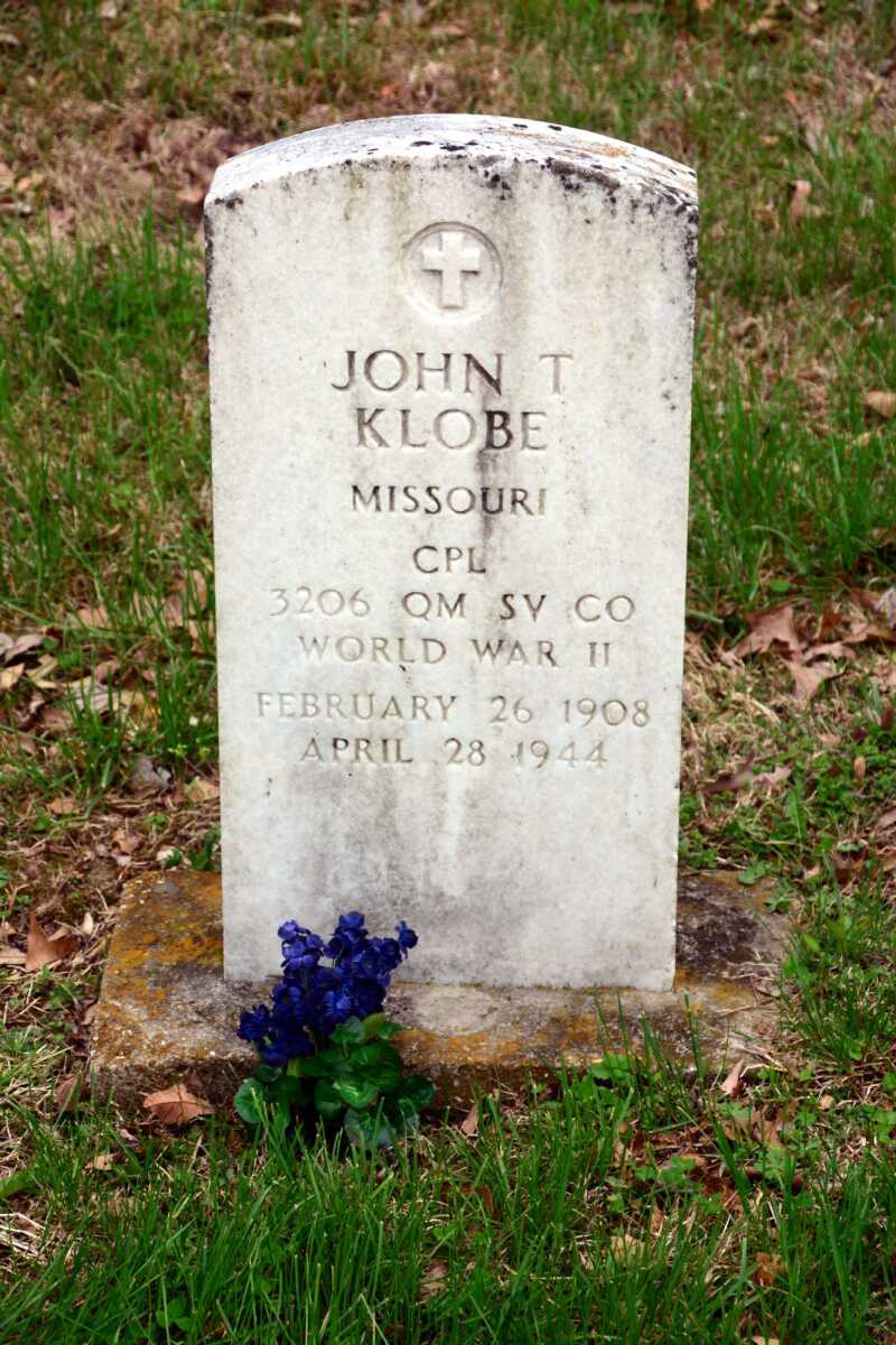 Cpl. John T. Klobe is buried at Old Salem Cemetery north of Millersville. His remains were returned to Missouri in 1948. The date and military unit designation on his headstone provided enough clues to track down the circumstances of his death in World War II.