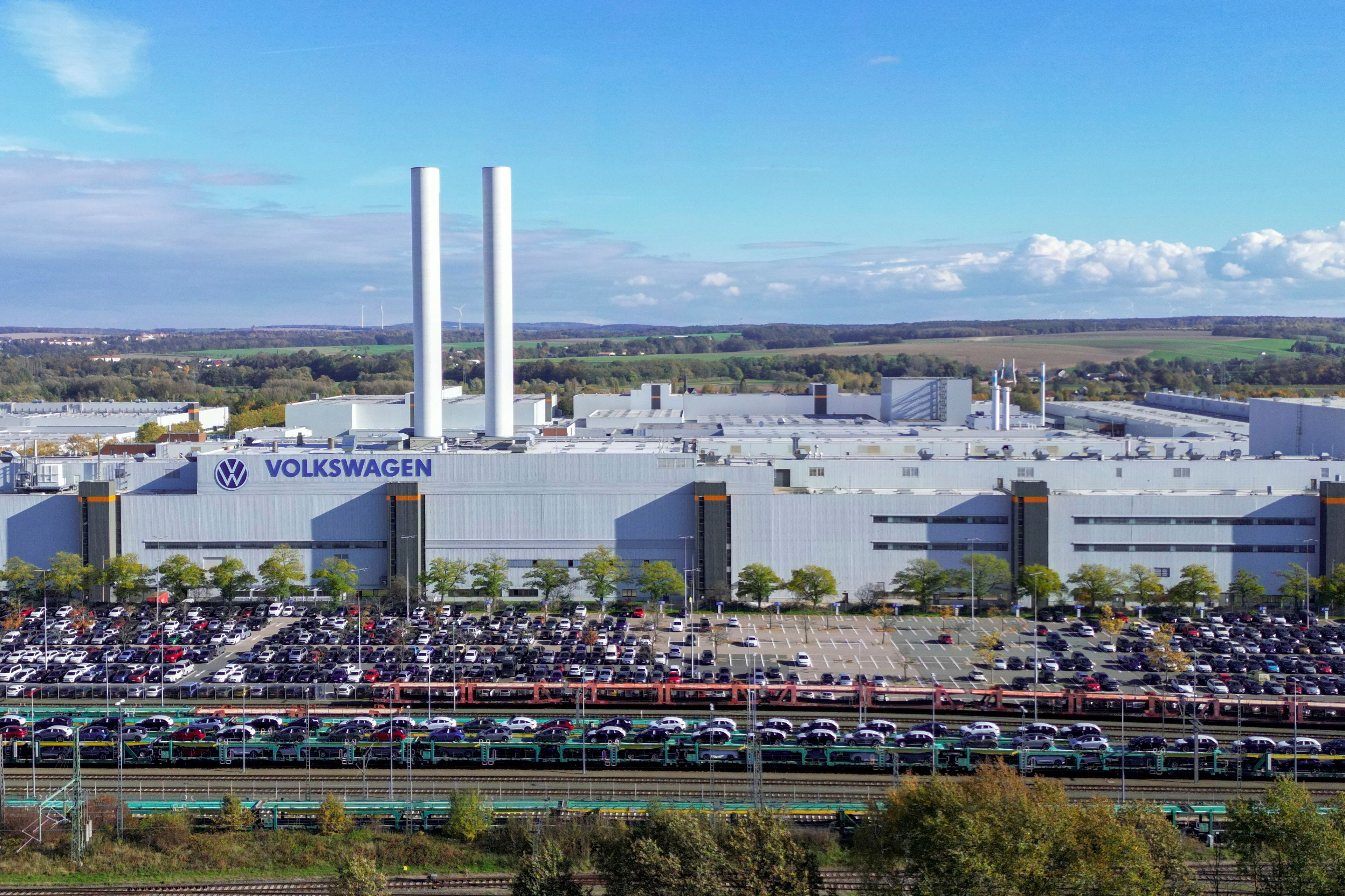 A view of the Volkswagen plant in Zwickau, Germany, on Monday, Oct. 28, 2024. (Hendrik Schmidt/dpa via AP)