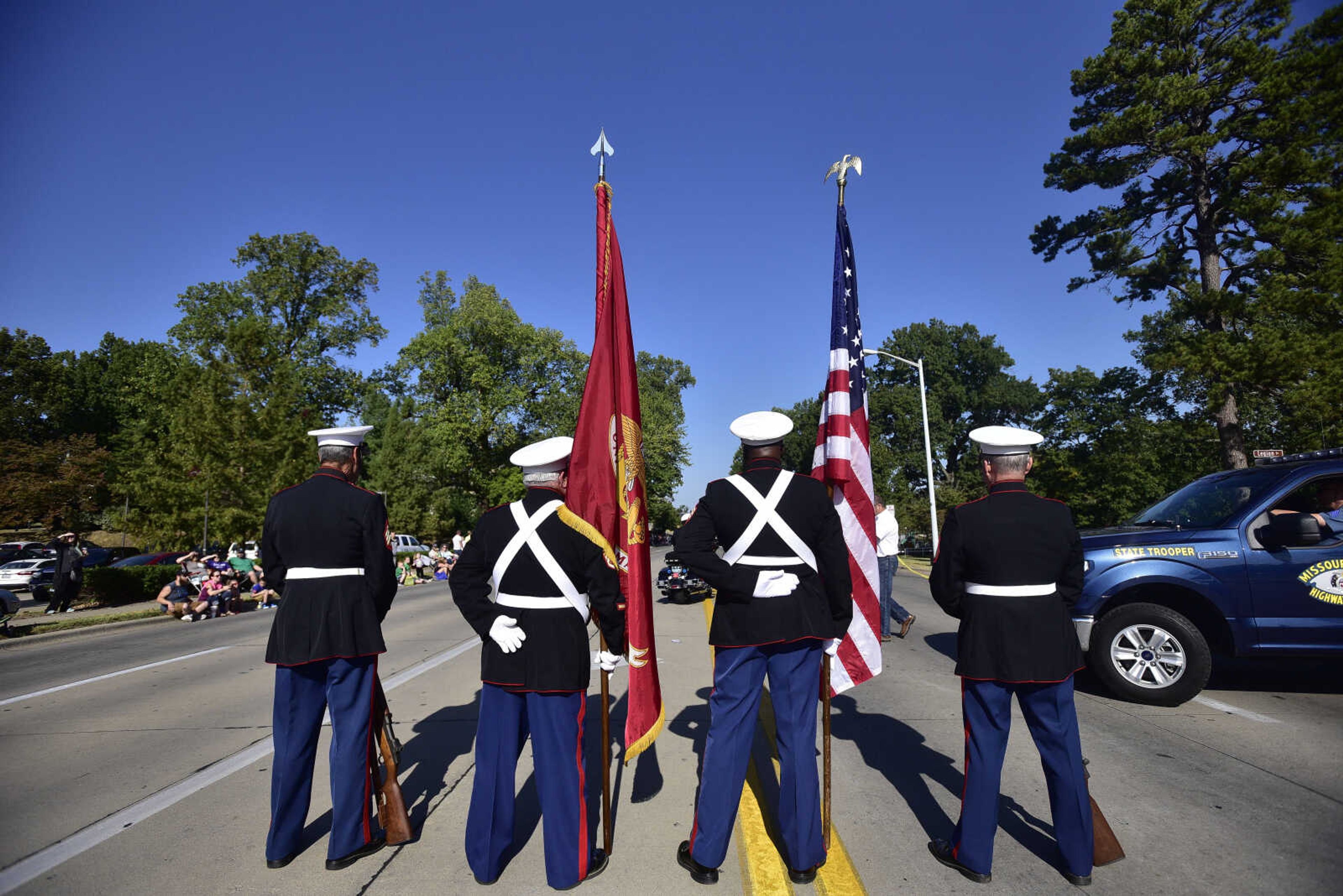 Members of the United States Marines march during the SEMO District Fair parade Saturday, Sept. 9, 2017 in Cape Girardeau.