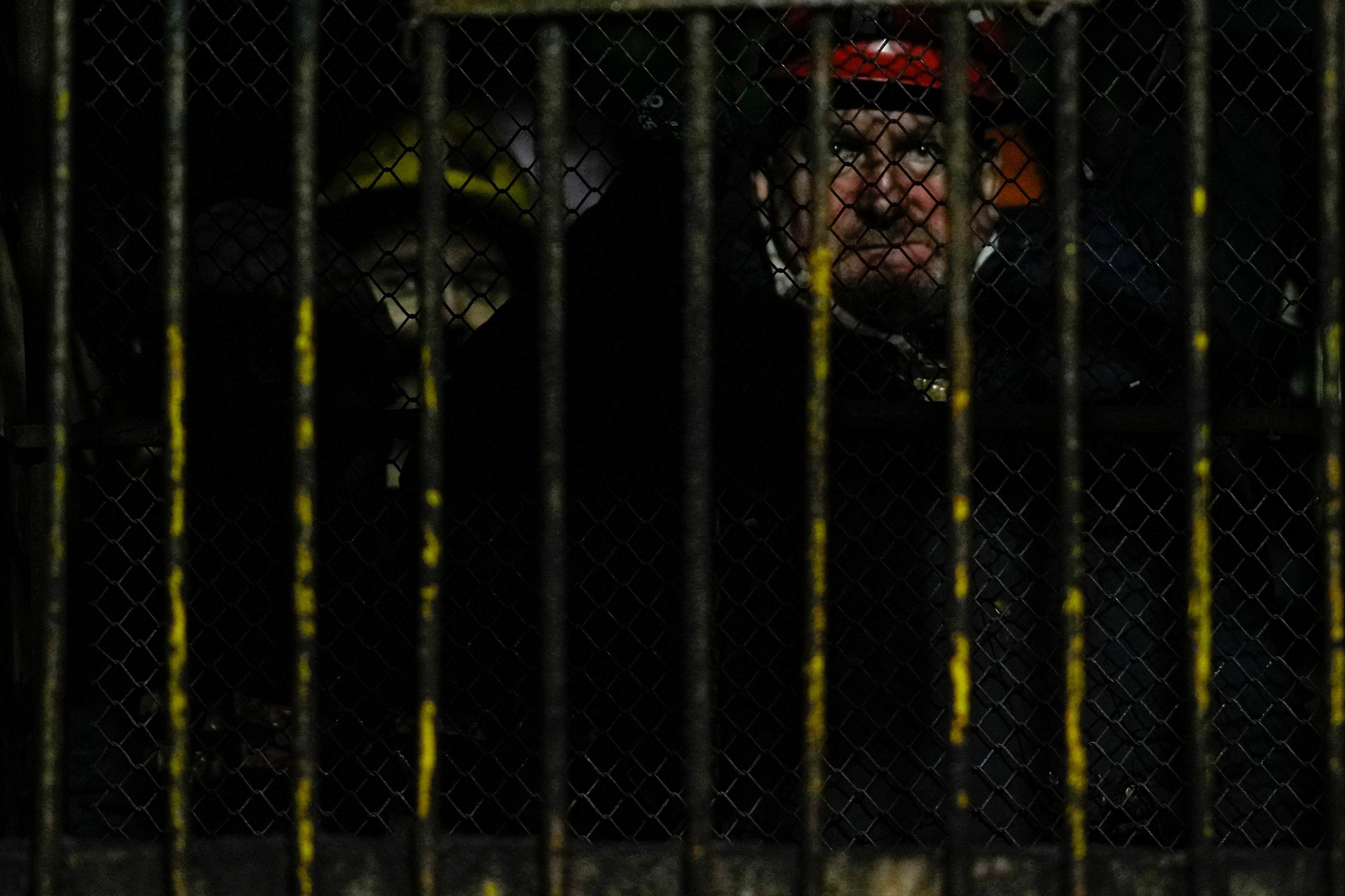 Miners use an elevator to go down to the CSM coal mine in Stonava, Czech Republic, Monday, Oct. 14, 2024. (AP Photo/Petr David Josek)