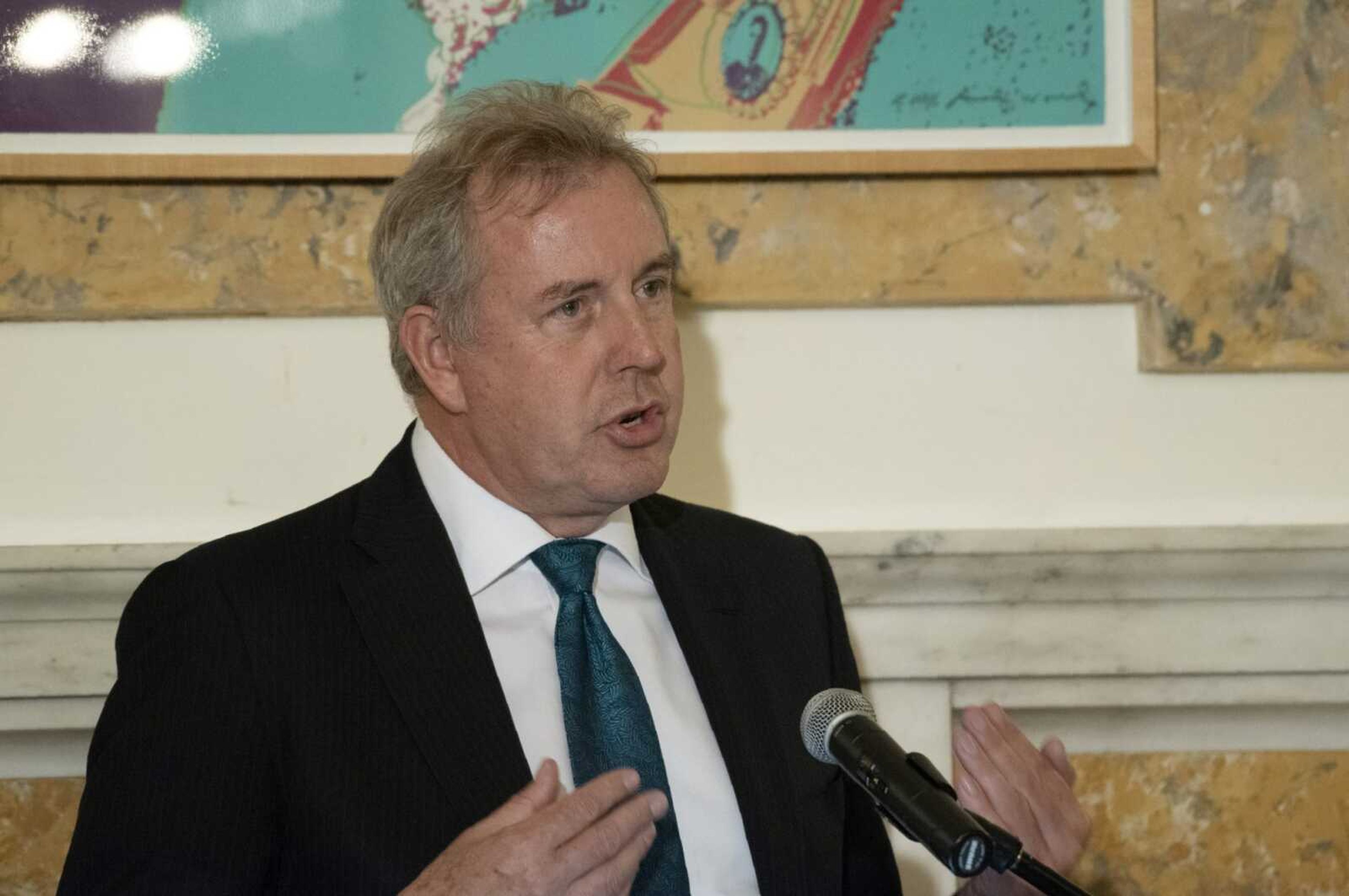 British Ambassador Kim Darroch hosts a National Economists Club event in October 2017 at the British Embassy in Washington. Leaked diplomatic cables published Sunday in a British newspaper reveal Darroch described President Donald Trump's administration as "clumsy and inept" while grappling with international problems.