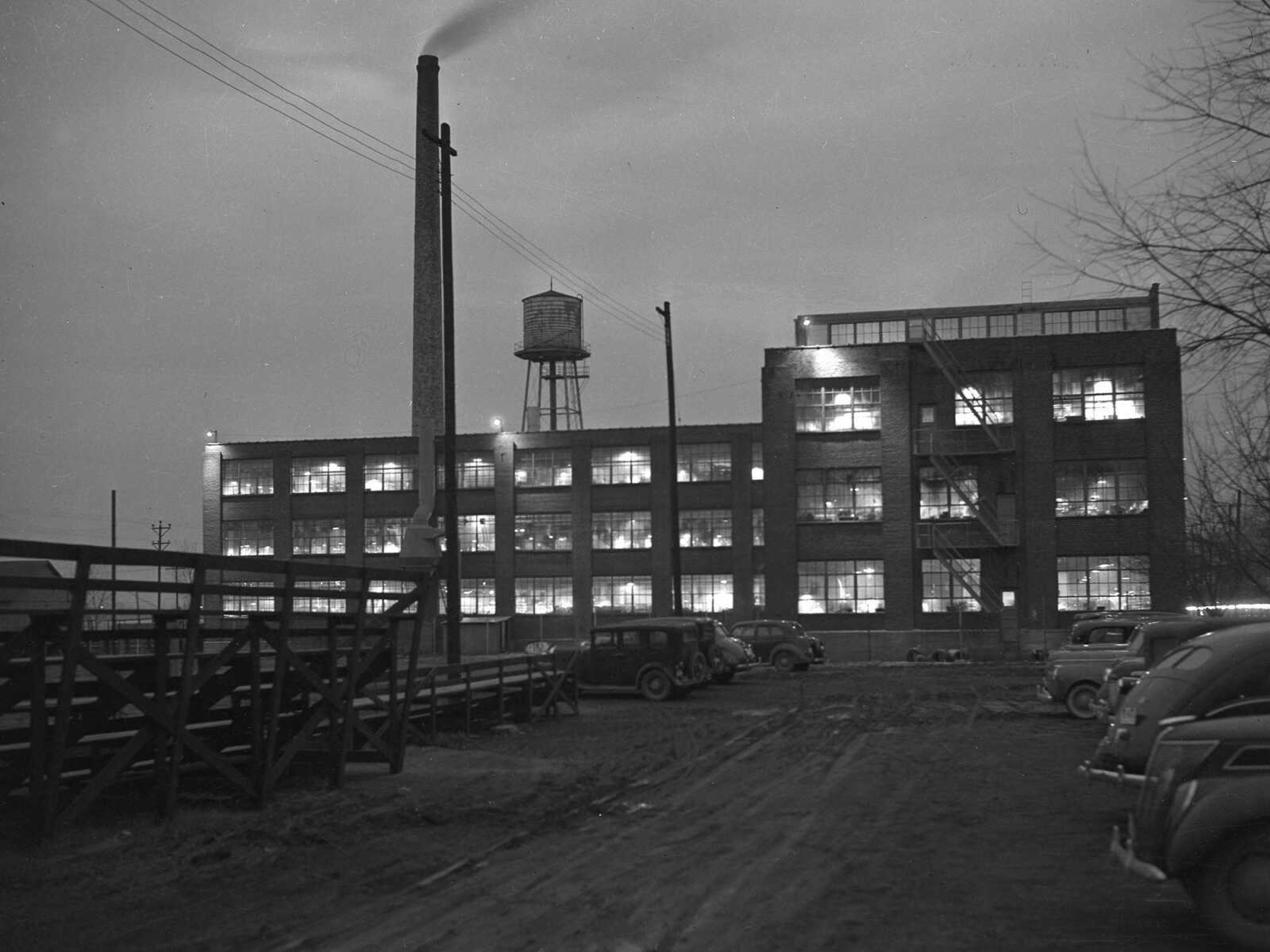 Shoe factory at night, undated.