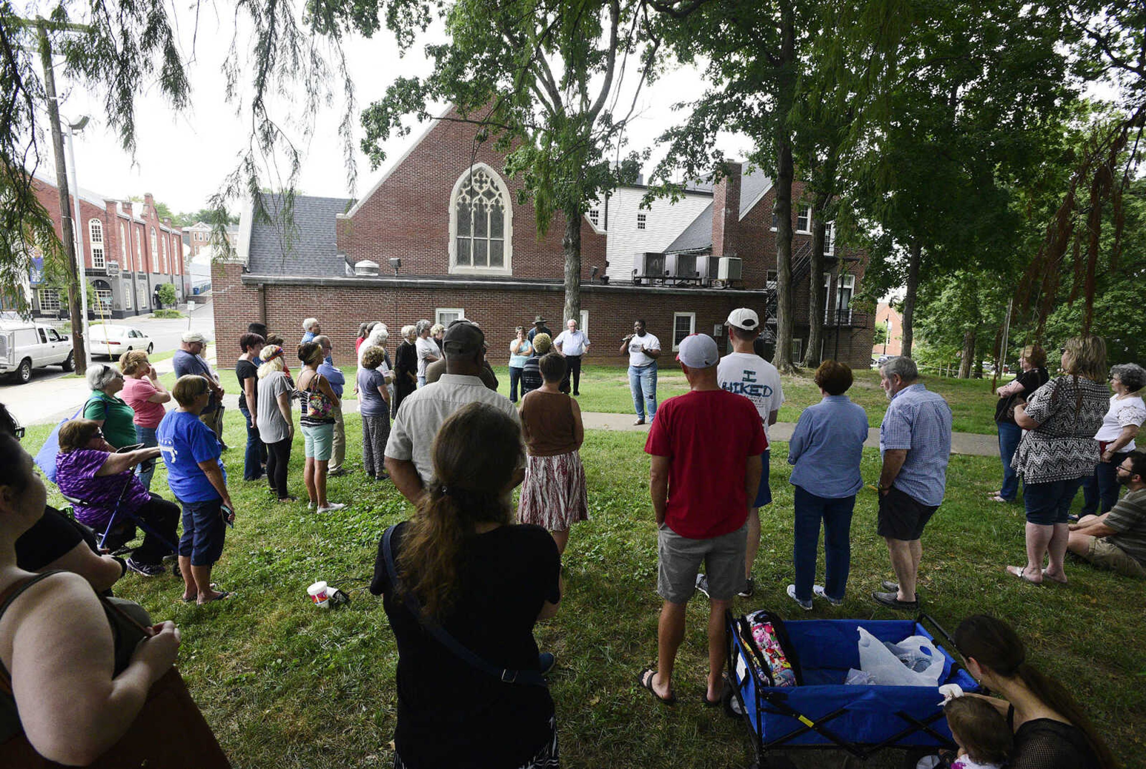 People gather for the Love, Not Hate rally on Sunday evening, Aug. 13, 2017, at Ivers Square in Cape Girardeau.