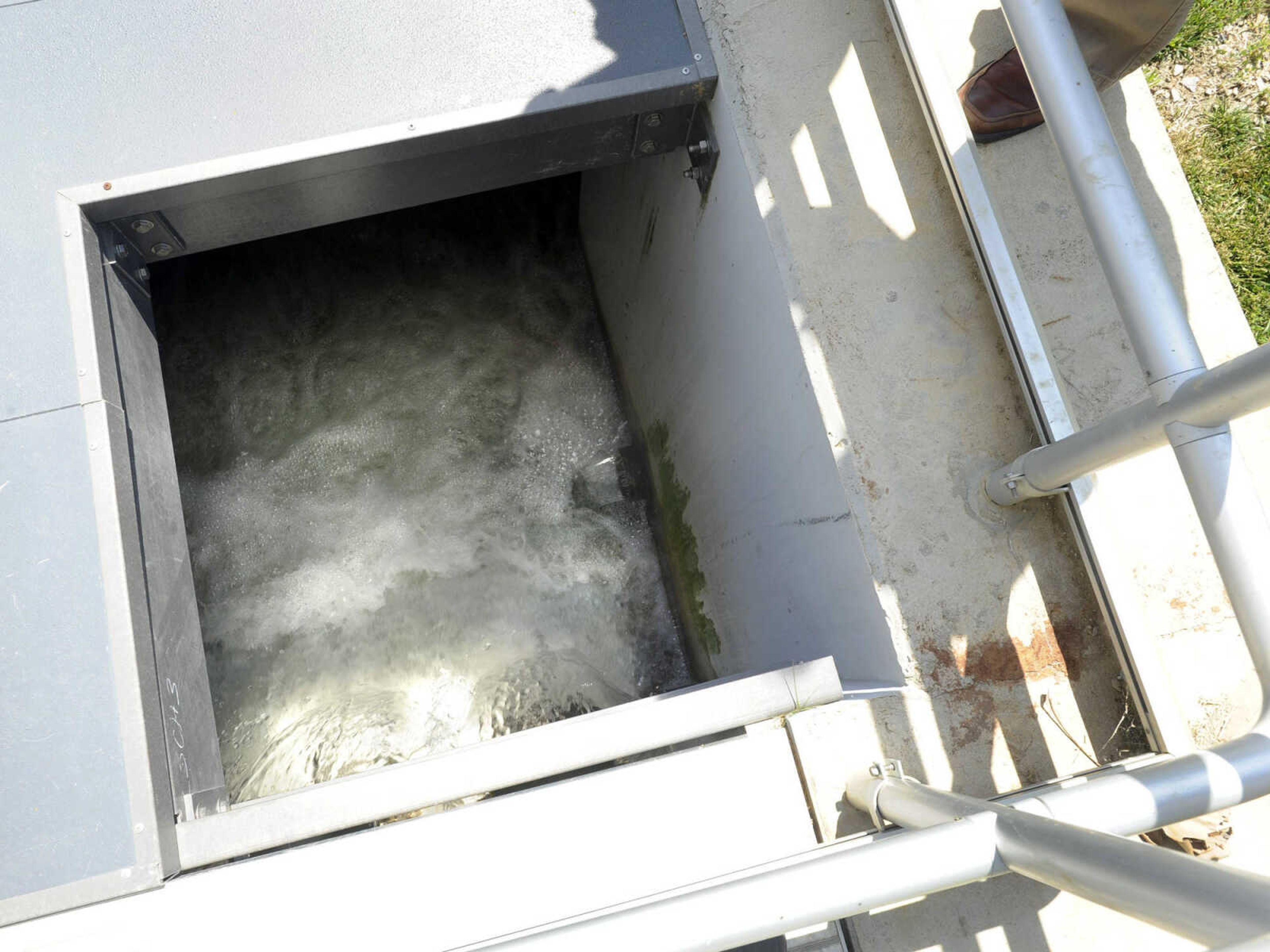 FRED LYNCH ~ flynch@semissourian.com
Effluent is pumped from the new water treatment plant on its way to the river Monday, May 23, 2016 in Cape Girardeau.