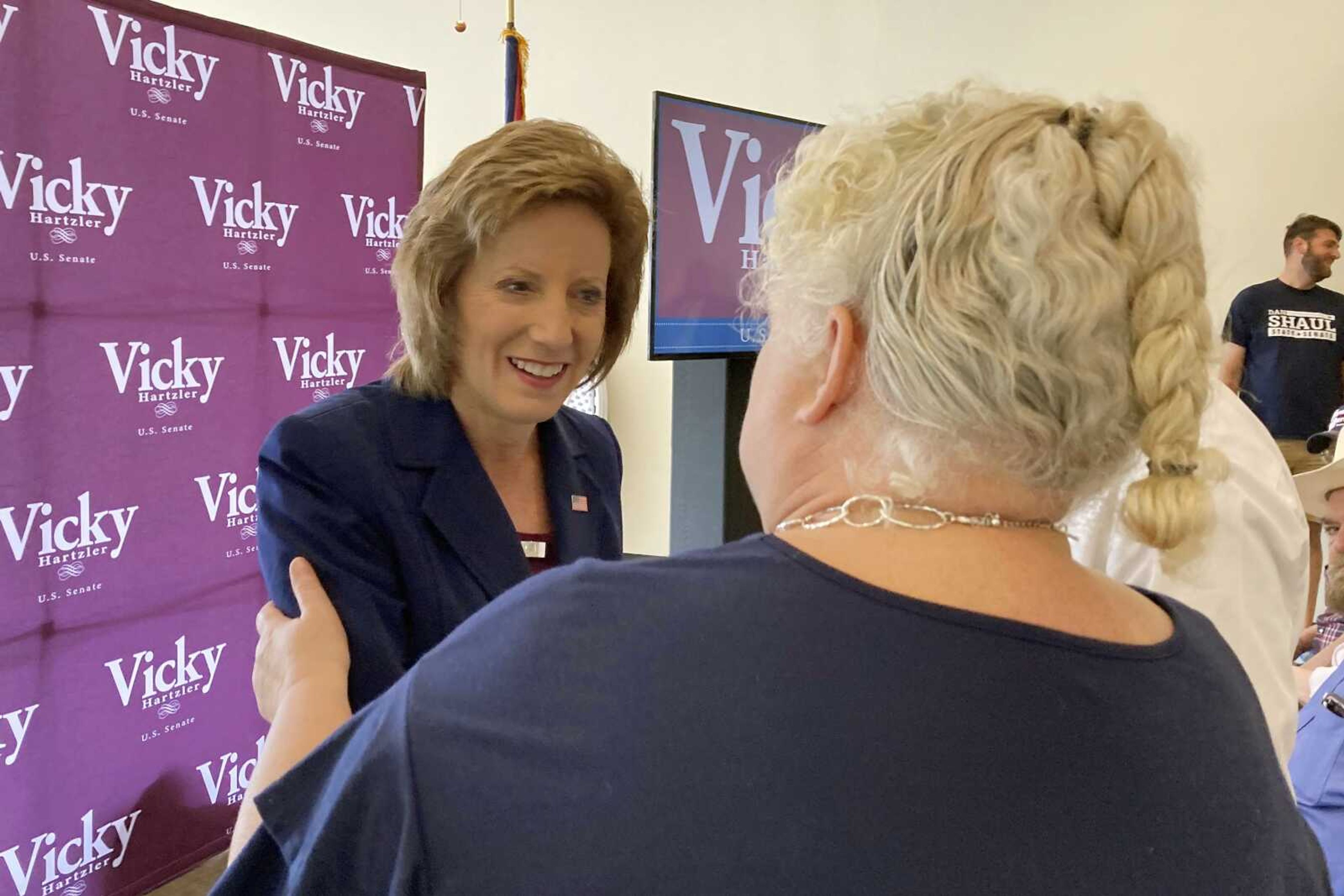 U.S. Rep. Vicky Hartzler, left, greets people during a campaign stop Thursday in Pevely, Missouri.