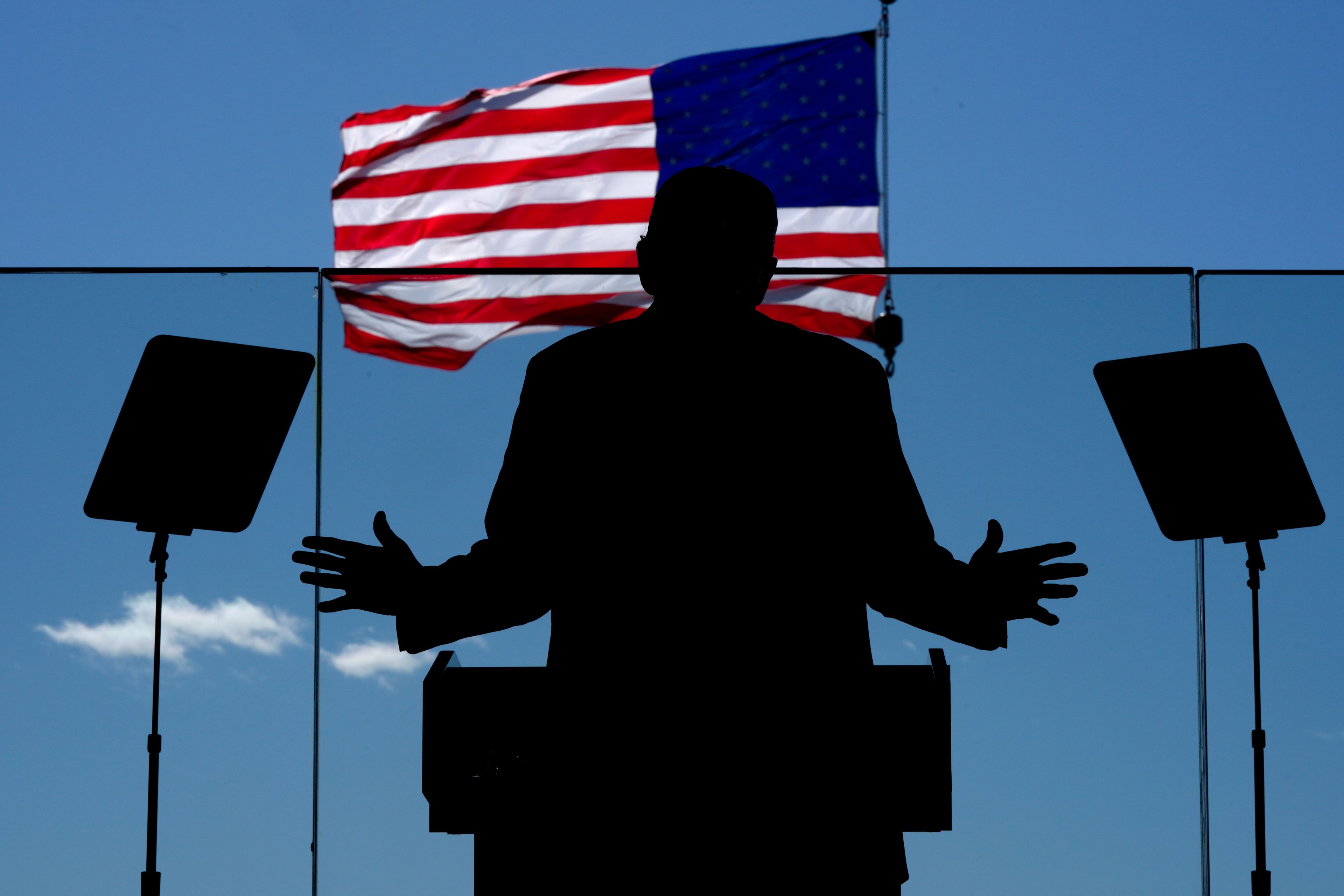 Republican presidential nominee former President Donald Trump speaks during a campaign rally at Dodge County Airport, Sunday, Oct. 6, 2024, in Juneau, Wis. (AP Photo/Julia Demaree Nikhinson)