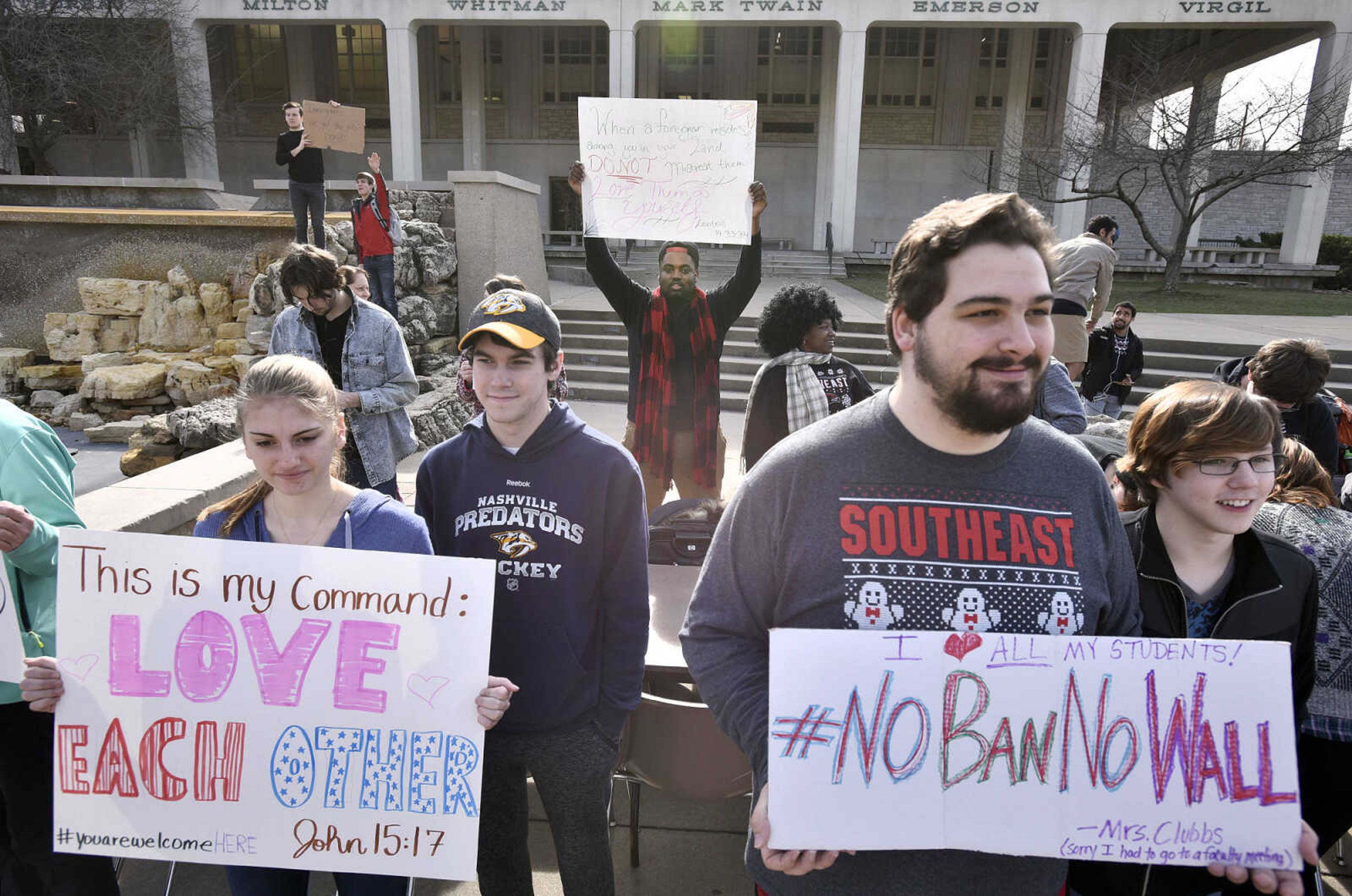 LAURA SIMON ~ lsimon@semissourian.com

Around 60 Southeast Missouri State University students gather together during a human rights protest on Wednesday, Feb. 1, 2017, outside Kent Library in Cape Girardeau.