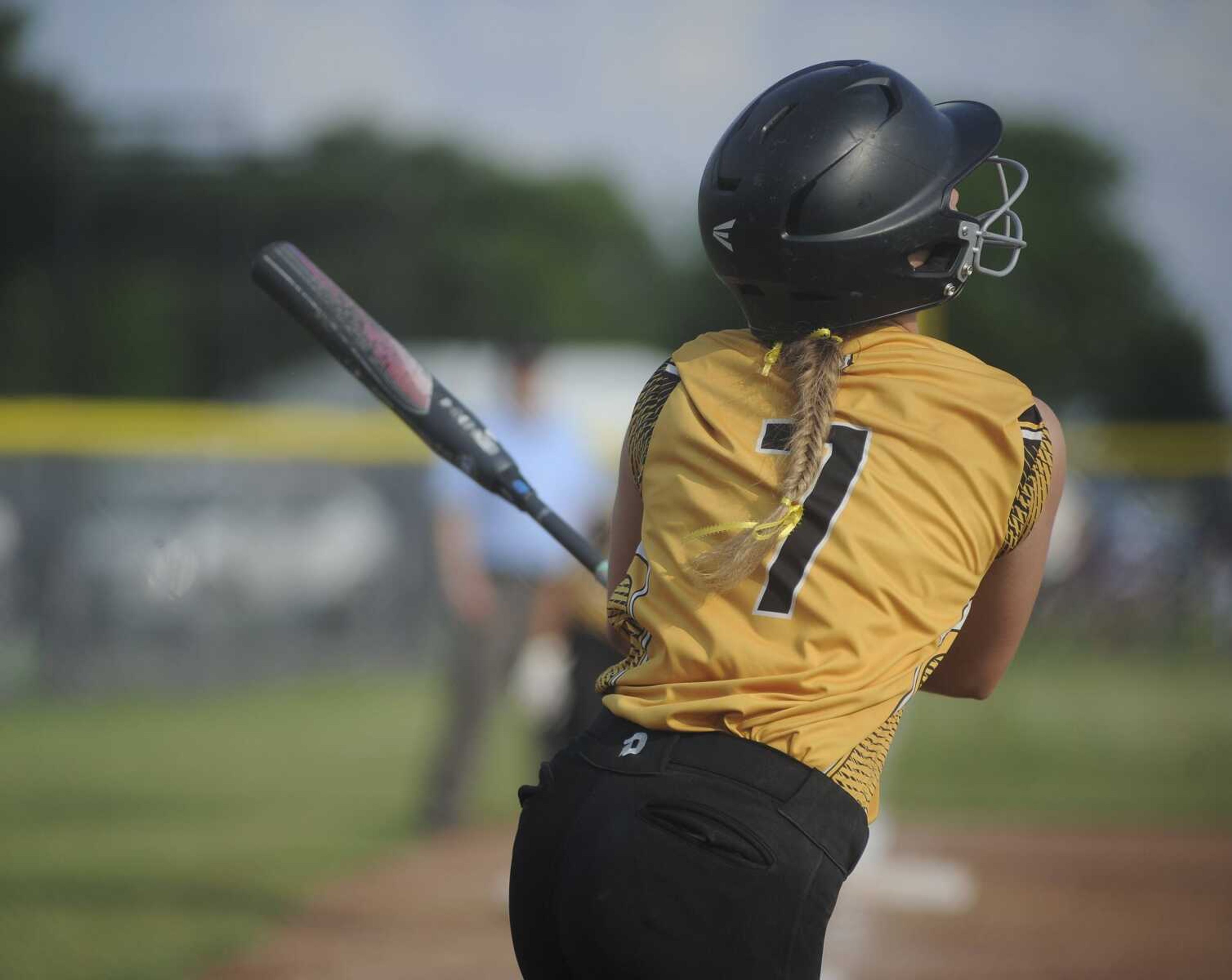 South Pemiscot then-sophomore Phoenix Simmons connects with a pitch against Holcomb during the MSHSAA Class 1 District 1 softball tournament championship game at Holcomb this past season.