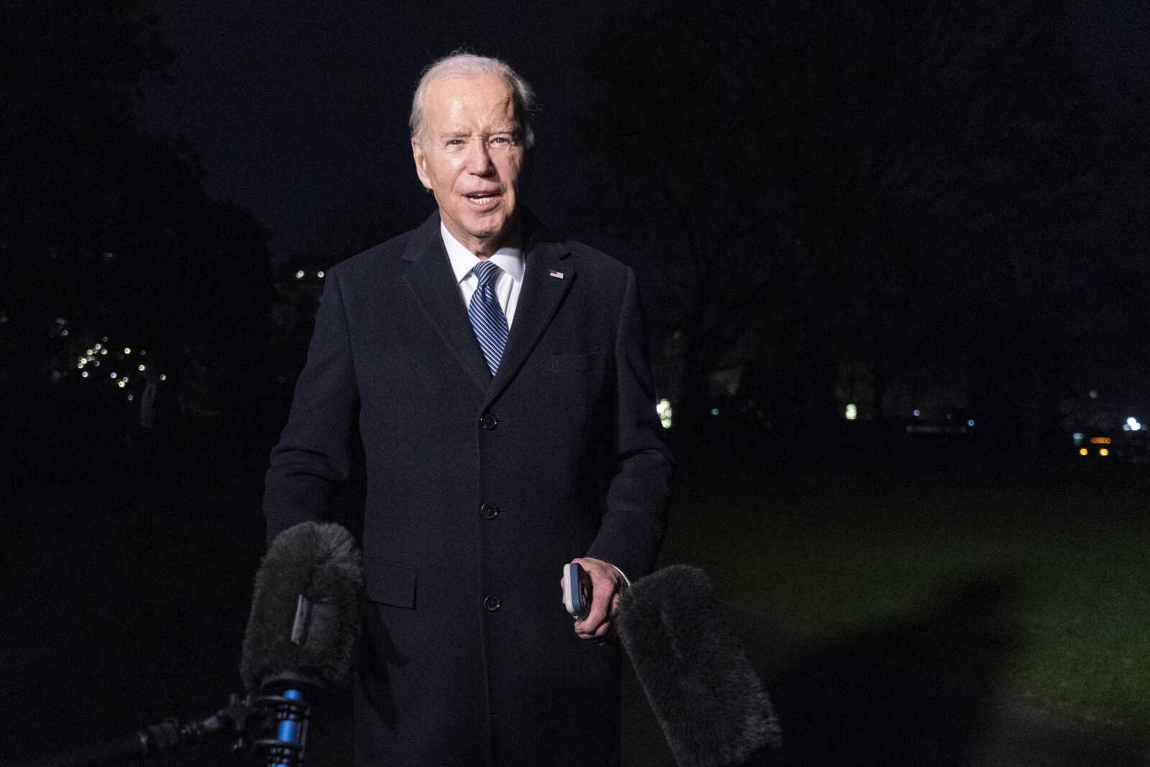 President Joe Biden speaks to the media on the South Lawn of the White House, Tuesday, Dec. 5, 2023, in Washington, as he returns from Boston. (AP Photo/Jacquelyn Martin)