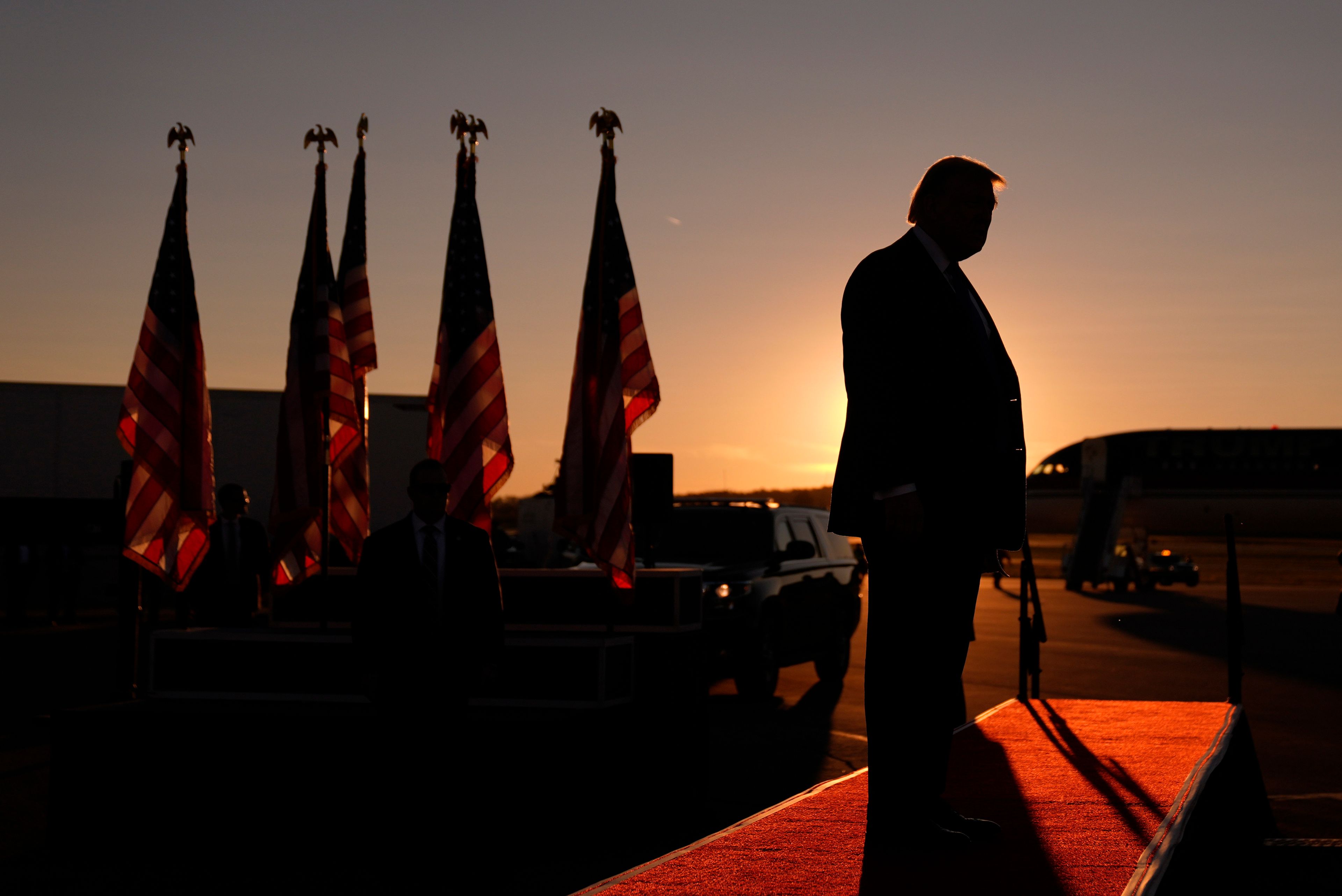 Republican presidential nominee former President Donald Trump arrives for a campaign rally at Arnold Palmer Regional Airport, Saturday, Oct. 19, 2024, in Latrobe, Pa. (AP Photo/Evan Vucci)